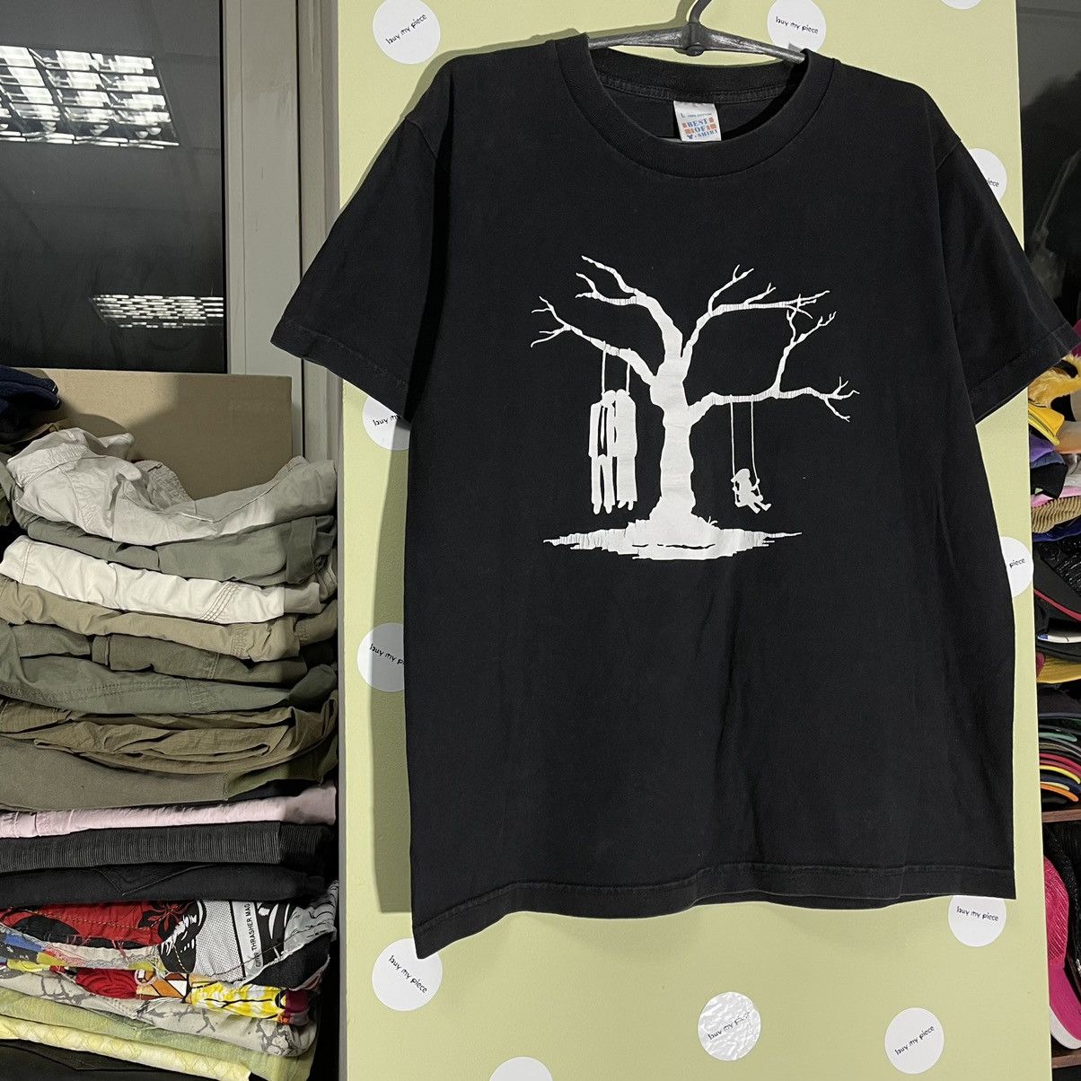 Vintage Vintage Y2K Graphic Tee Dark Tree Print Grunge Black Slim L Size US L / EU 52-54 / 3 - 3 Thumbnail