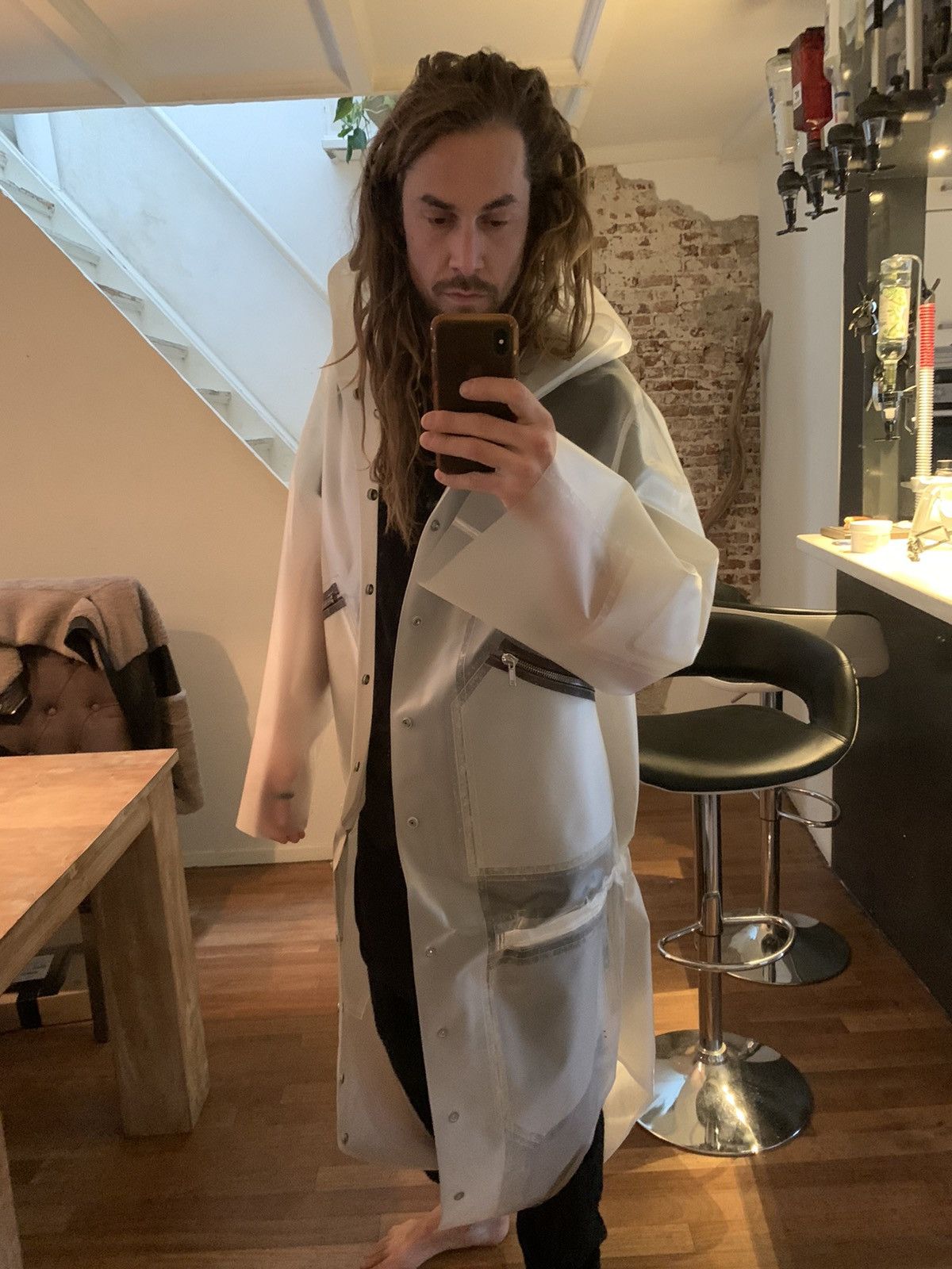 Rick Owens 1-1 TRANSLUCENT BANANA CUT PARKA O/S Size US M / EU 48-50 / 2 - 18 Thumbnail