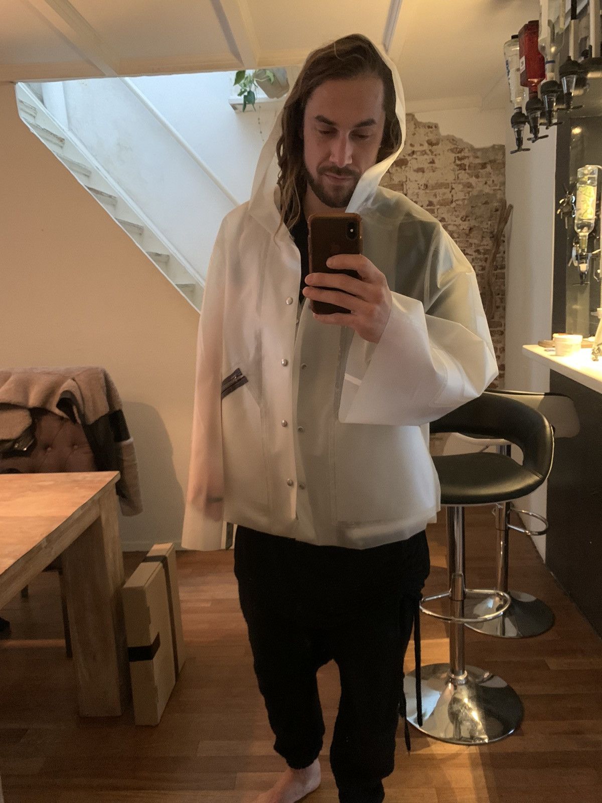 Rick Owens 1-1 TRANSLUCENT BANANA CUT PARKA O/S Size US M / EU 48-50 / 2 - 16 Thumbnail