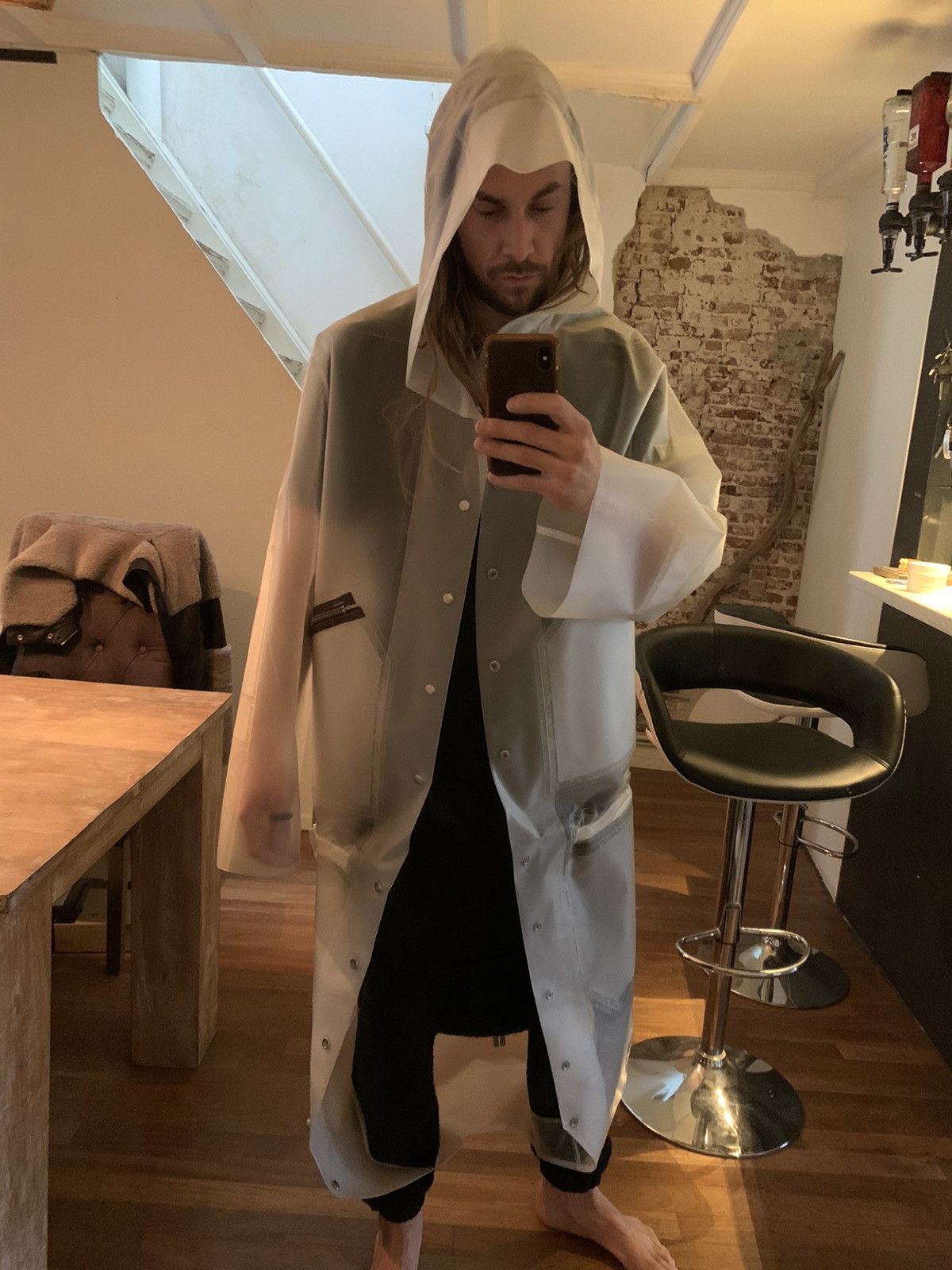 Rick Owens 1-1 TRANSLUCENT BANANA CUT PARKA O/S Size US M / EU 48-50 / 2 - 19 Thumbnail