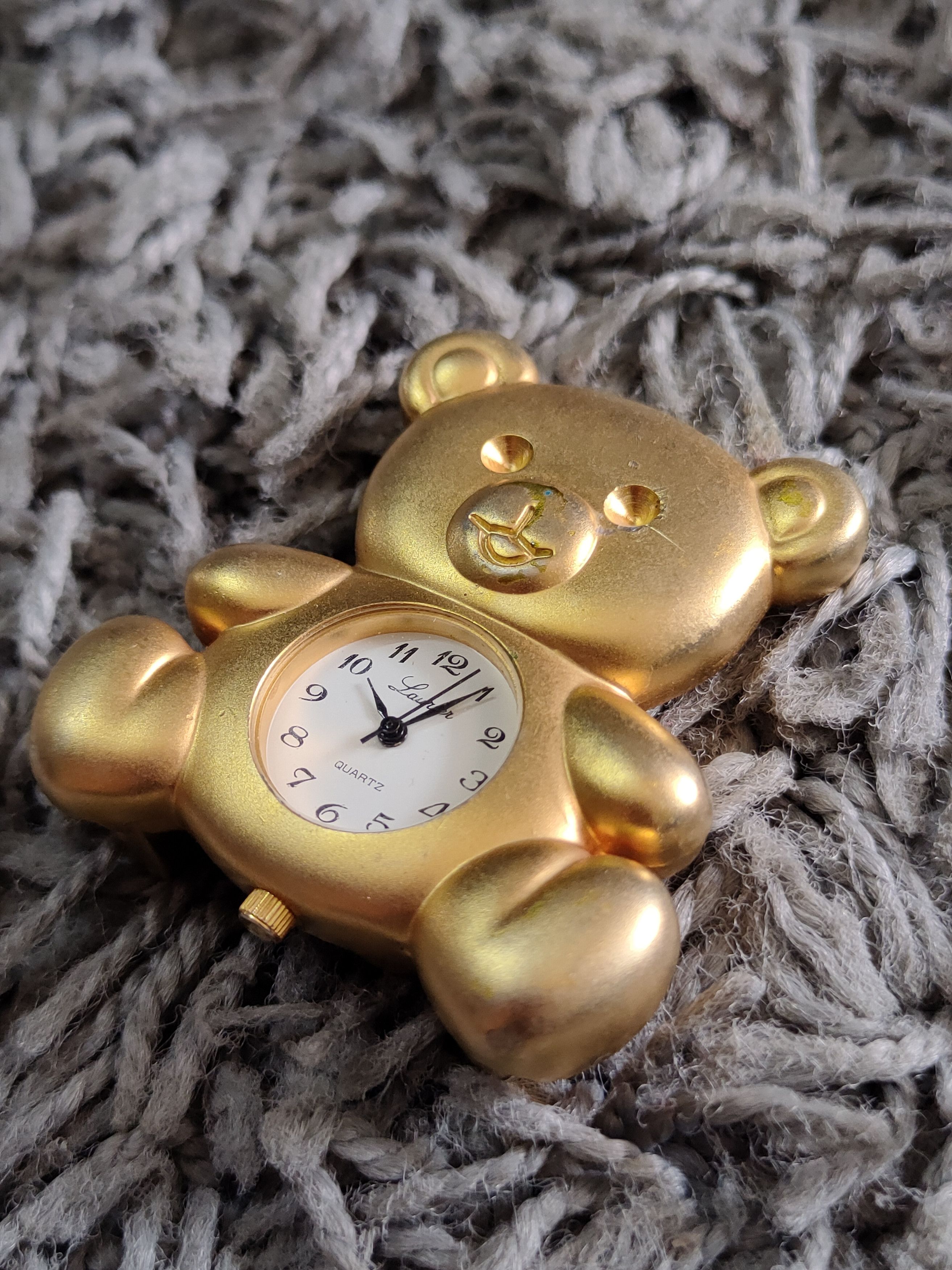 Japanese Brand Laurier Teddy Bear Gold Table Clock vintage Japan #dumoh Size ONE SIZE - 5 Thumbnail