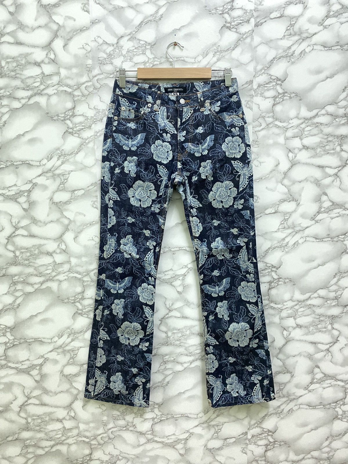 image of Designer Japanese Ozone Community Tokyo Flared Denim Pants in Blue, Men's (Size 26)