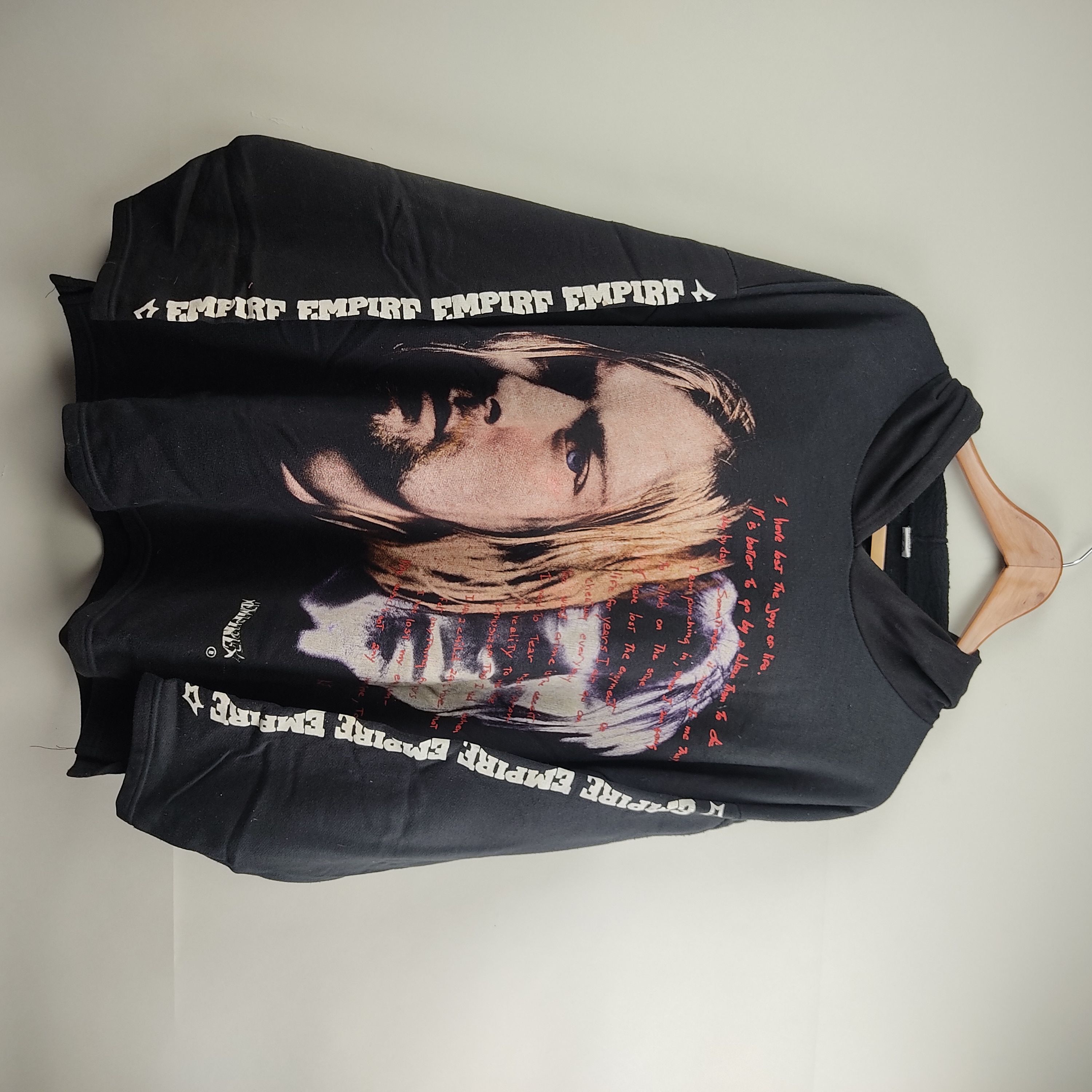 image of Band Tees x Nirvana 90's Nirvana Kurt Cobain Suicide Letter Memorial Hoodie in Black (Size 2XL)