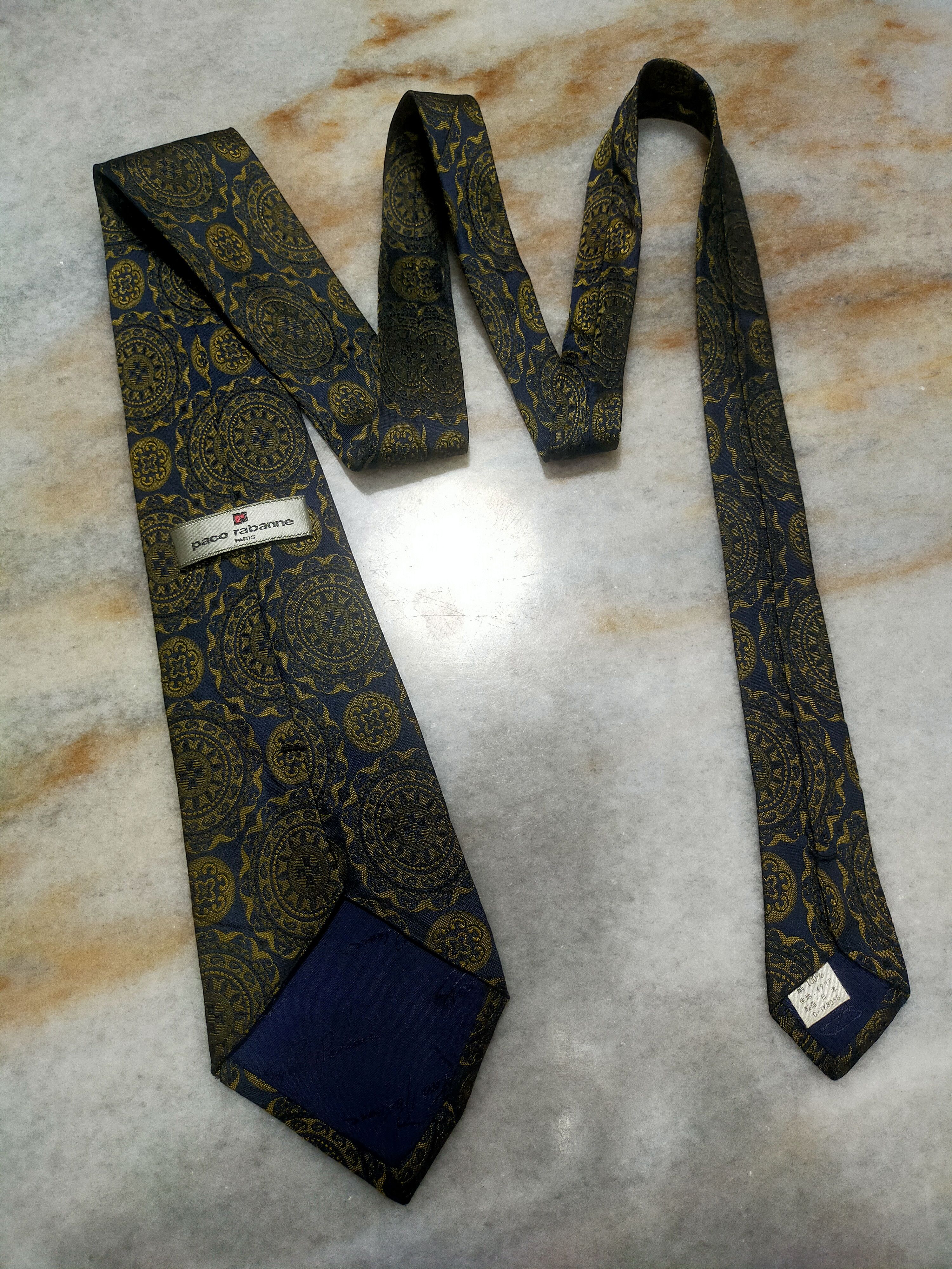 Designer PACO RABANNE LUXURY VINTAGE GOLD SILK TIE Size ONE SIZE - 4 Thumbnail