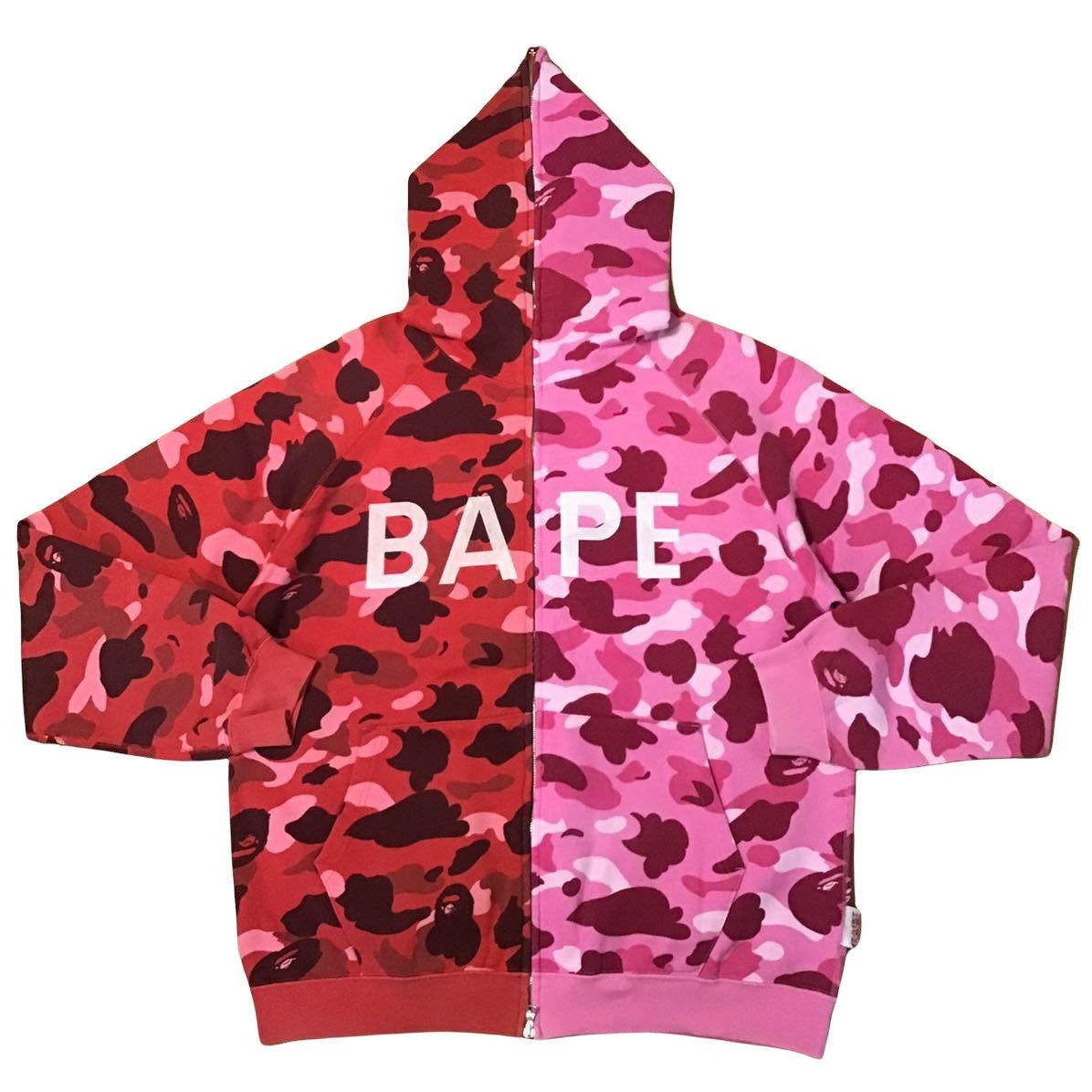 image of Bape Half And Half OG Pink/red Camo Full Zip Hoodie in Red/Pink, Men's (Size Large)