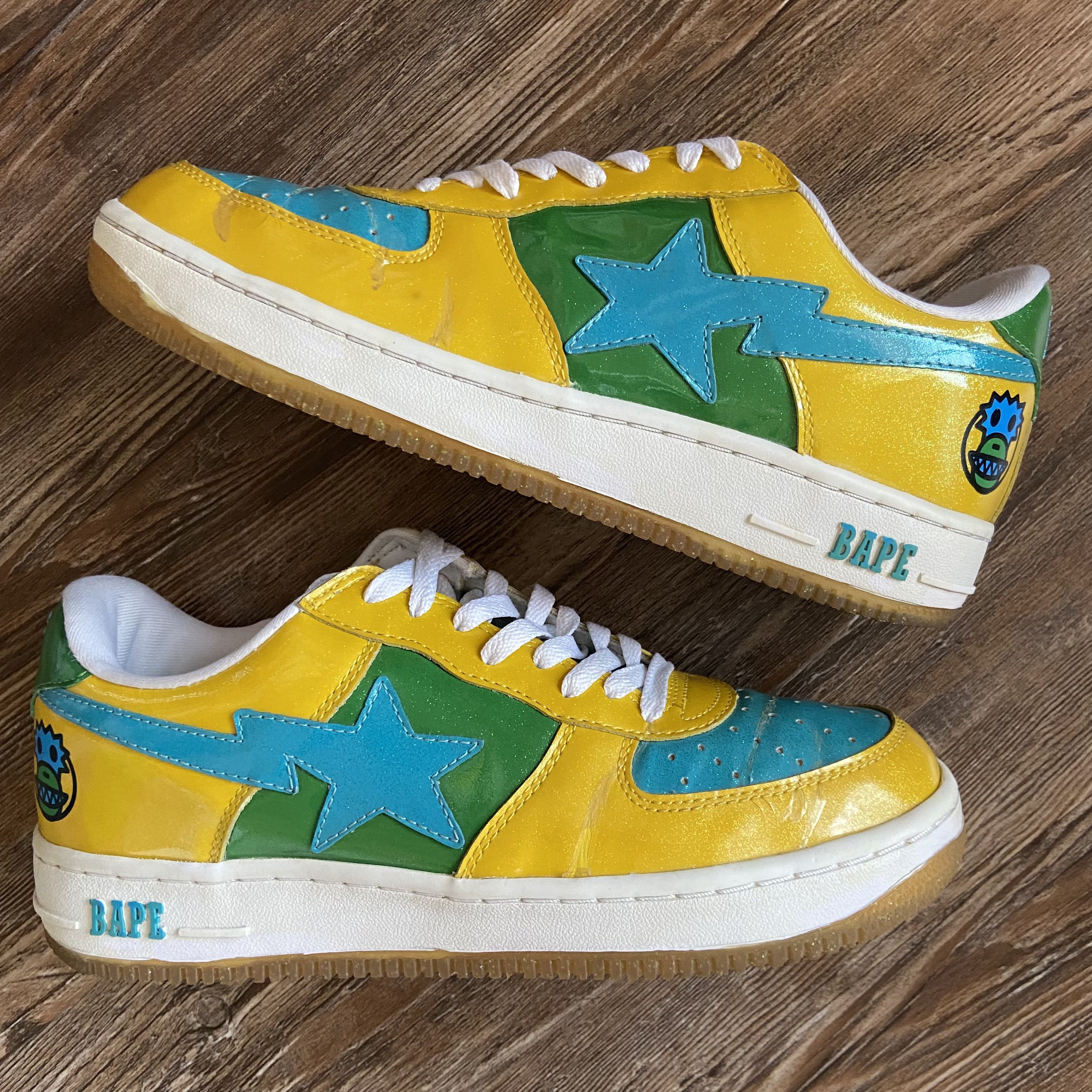 image of 2009 Bape Glitter Bapesta Shoes in Yellow, Men's (Size 10.5)