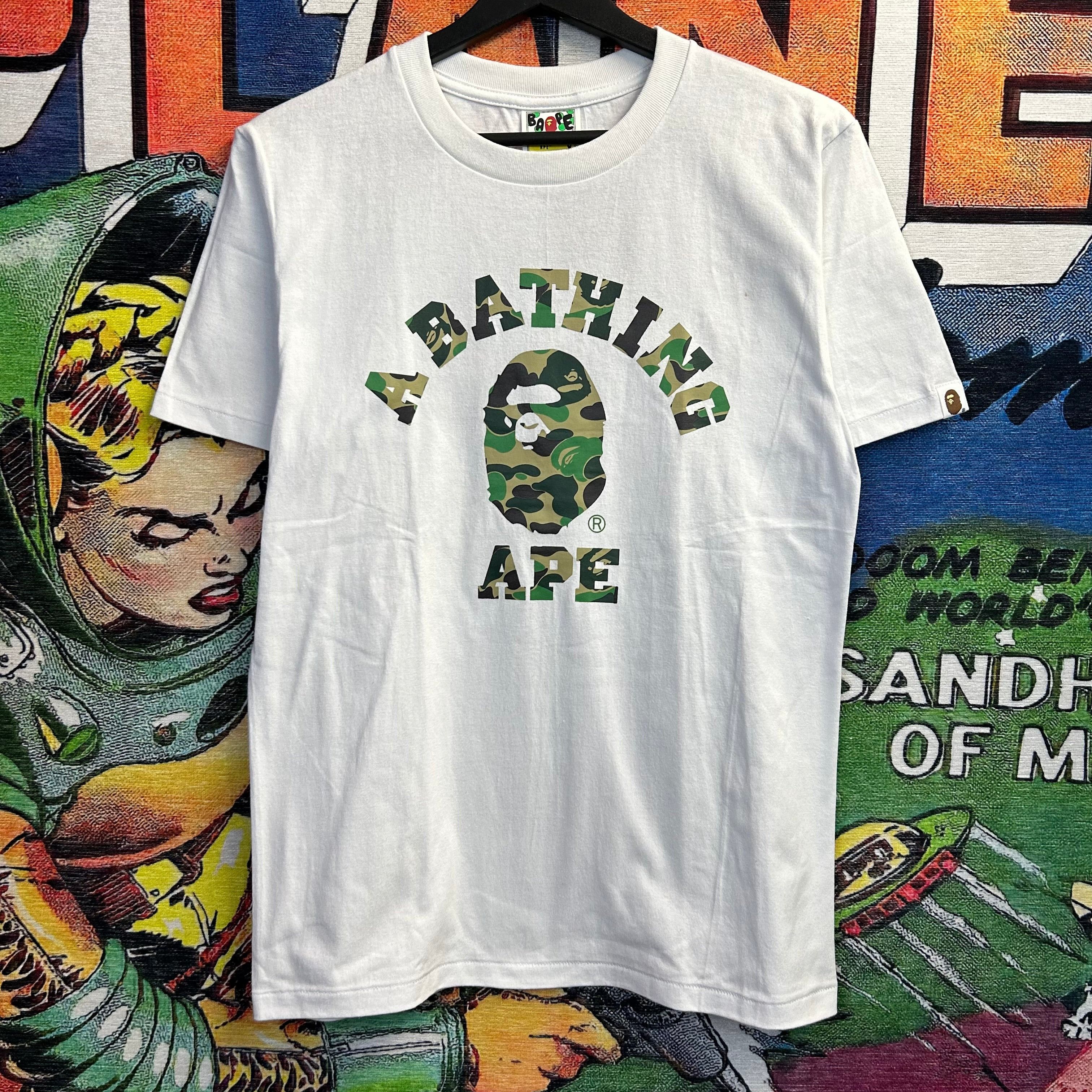 image of Bape College Style Tee Green Camo Tee Size Small in White, Men's