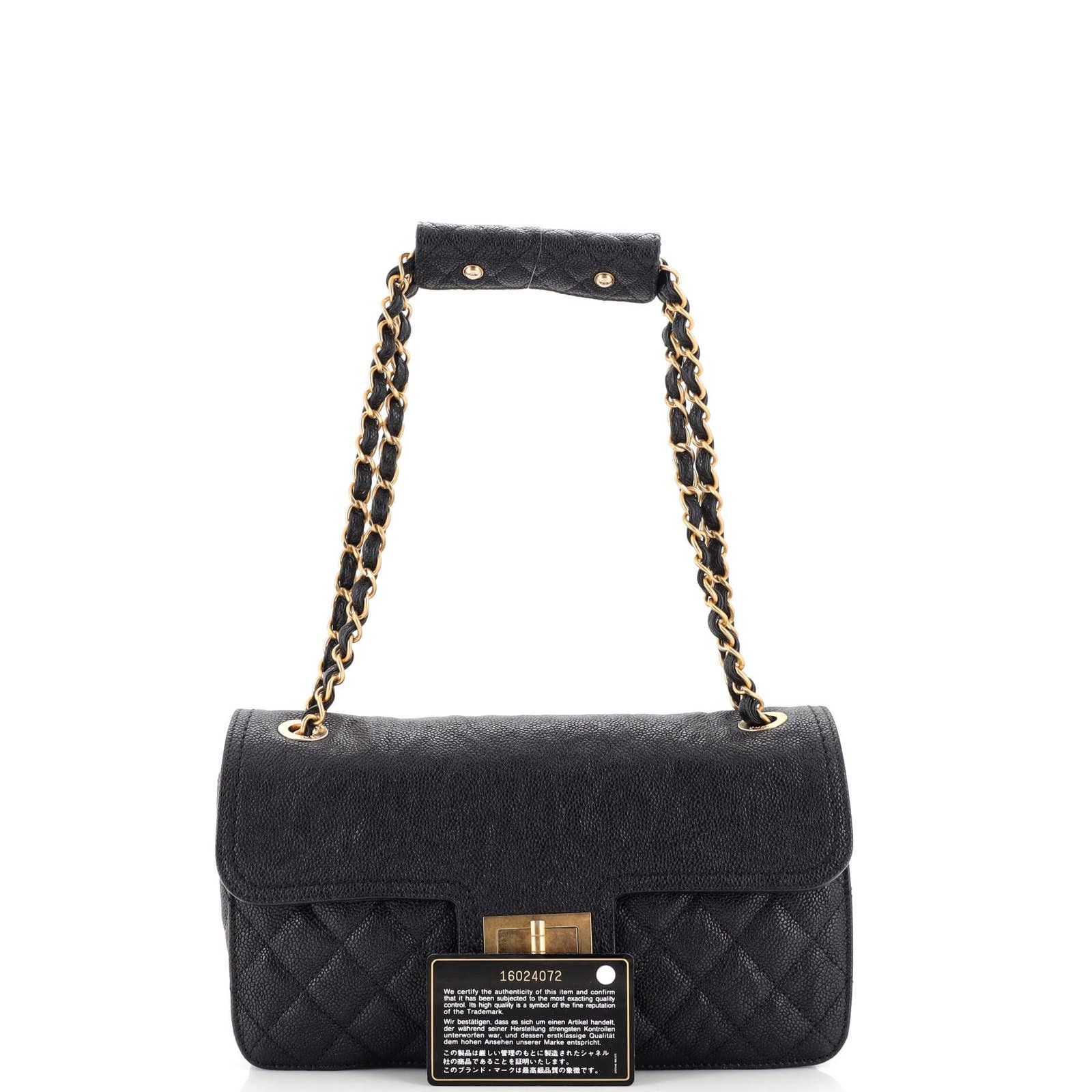 Mademoiselle Lock Flap Bag Quilted Caviar Medium