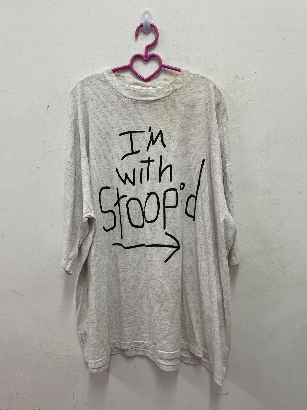 image of Vintage I’M With Stoopid Wording Tee in Grey, Men's (Size 2XL)