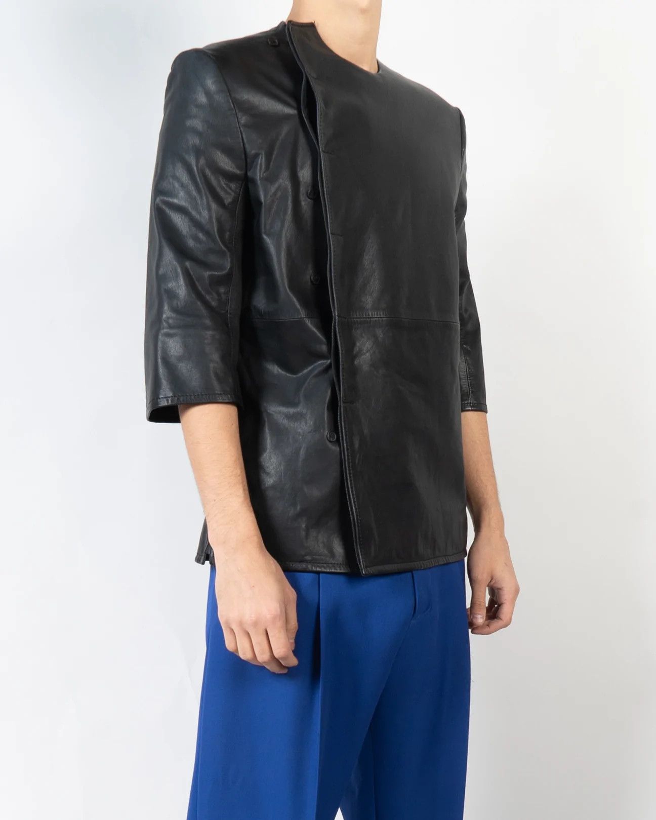 Haider Ackermann SS19 Miza Black Leather Asymmetrical Shirt 1 of 1 Sample Size US S / EU 44-46 / 1 - 3 Thumbnail