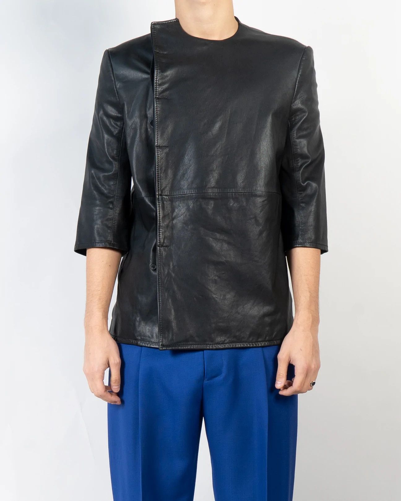 Haider Ackermann SS19 Miza Black Leather Asymmetrical Shirt 1 of 1 Sample Size US S / EU 44-46 / 1 - 2 Thumbnail