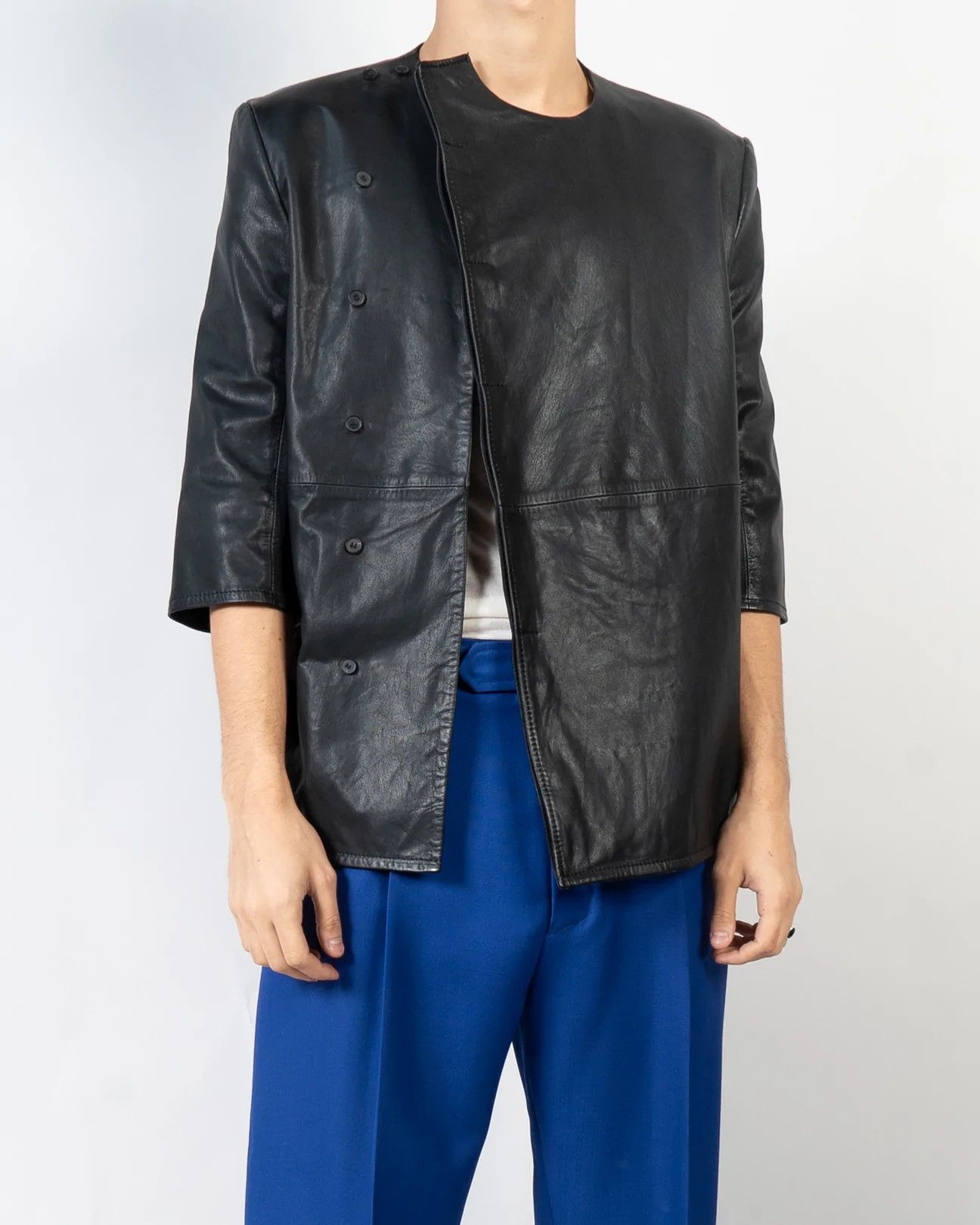 image of Haider Ackermann Ss19 Miza Black Leather Asymmetrical Shirt 1 Of 1 Sample, Men's (Size Small)