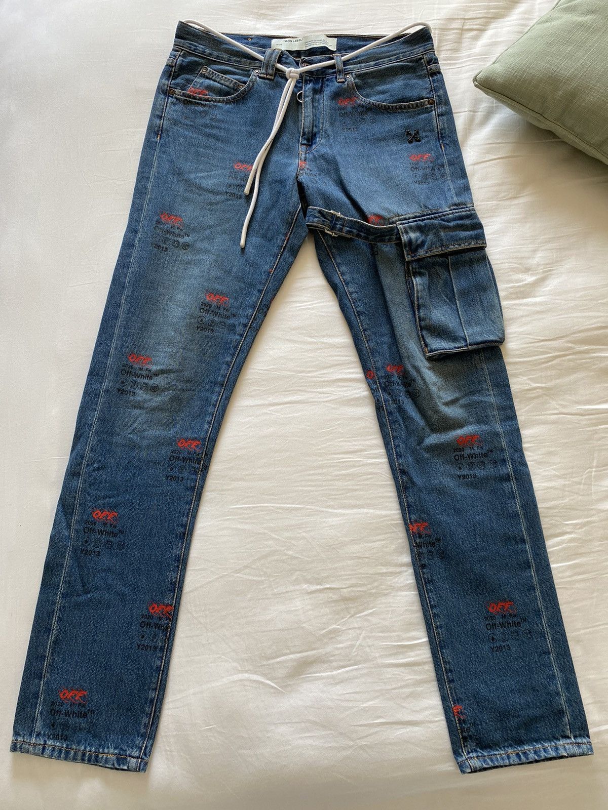 AW19 Logo Print Straight Denim Pants