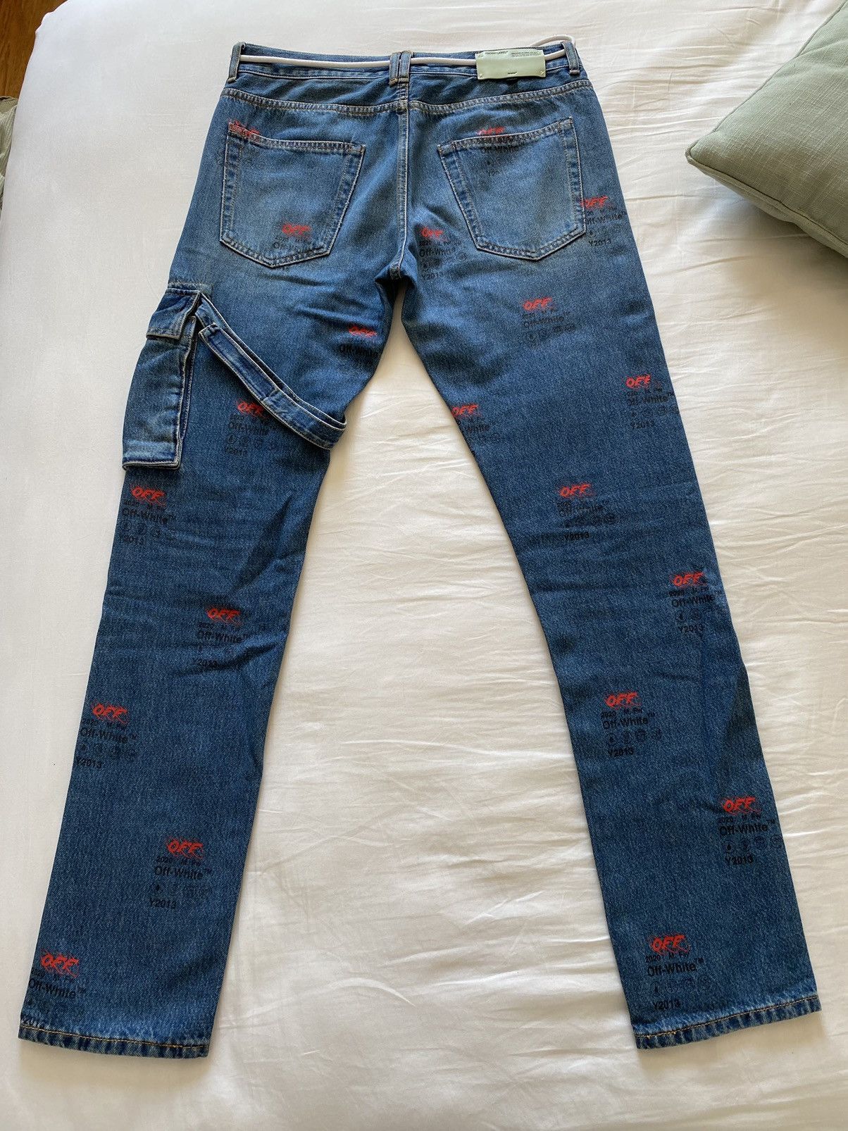Off-White AW19 Logo Print Straight Denim Pants Size US 32 / EU 48 - 2 Thumbnail