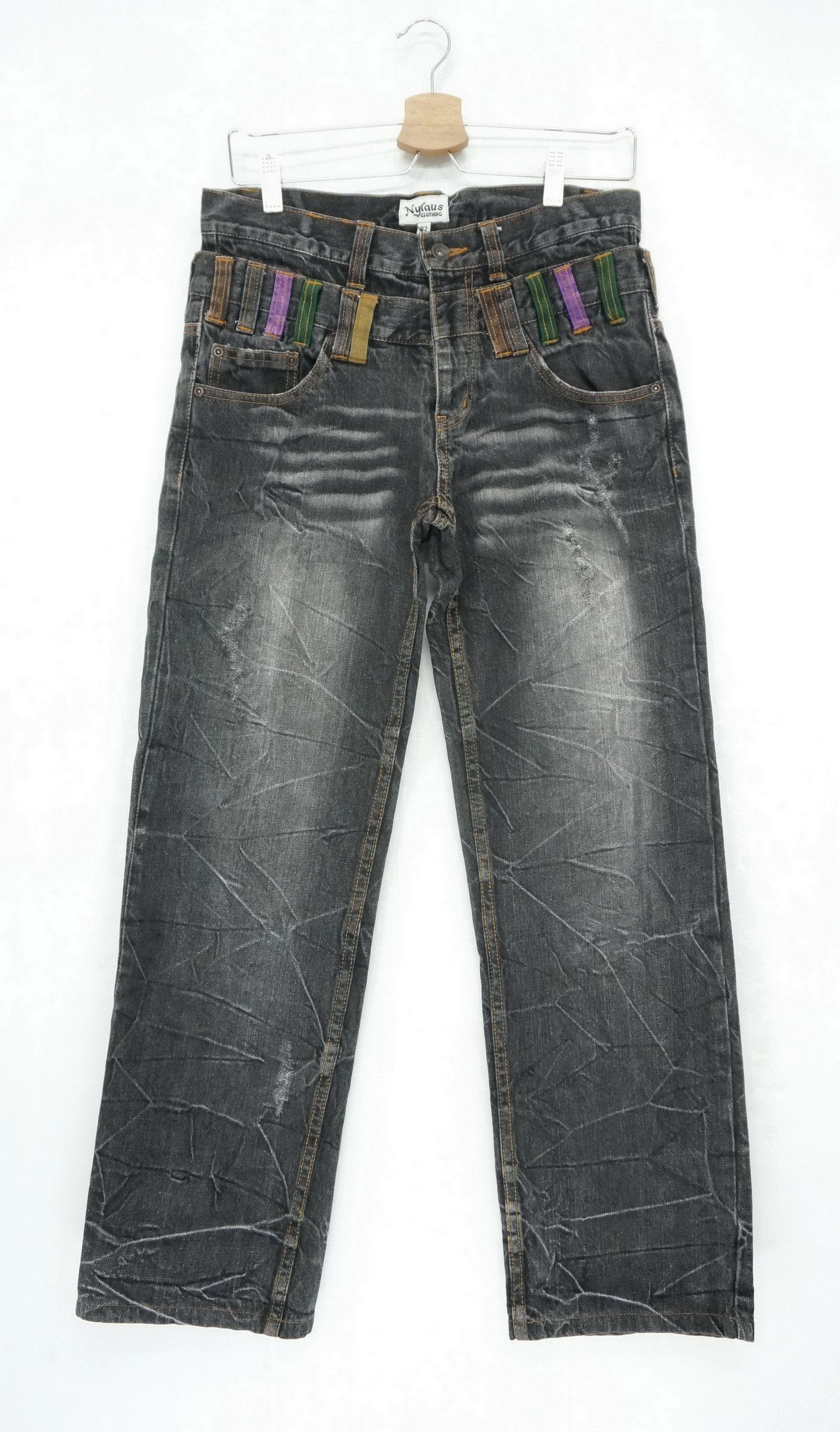 Japanese Brand 🔥 NYLAUS FADED Acid Distressed Double Waist Jeans Size US 30 / EU 46 - 1 Thumbnail
