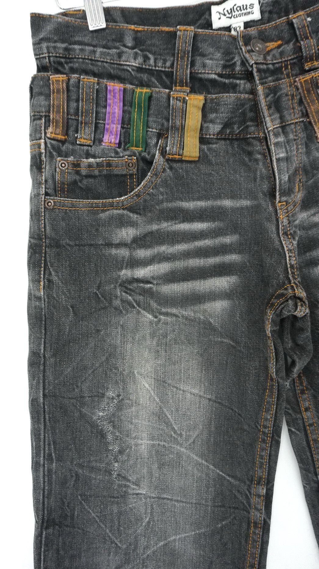 Japanese Brand 🔥 NYLAUS FADED Acid Distressed Double Waist Jeans Size US 30 / EU 46 - 4 Thumbnail