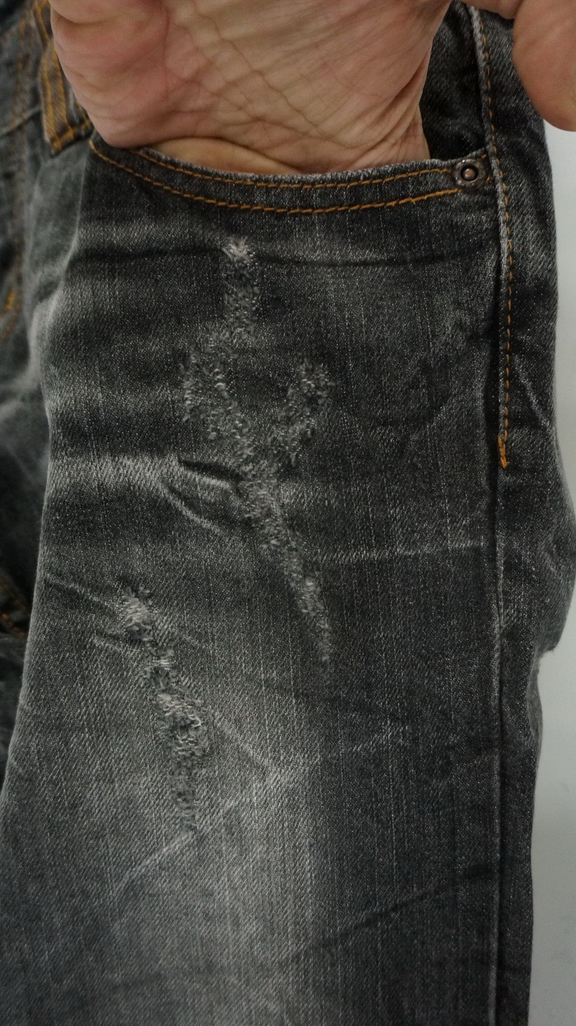 Japanese Brand 🔥 NYLAUS FADED Acid Distressed Double Waist Jeans Size US 30 / EU 46 - 9 Thumbnail