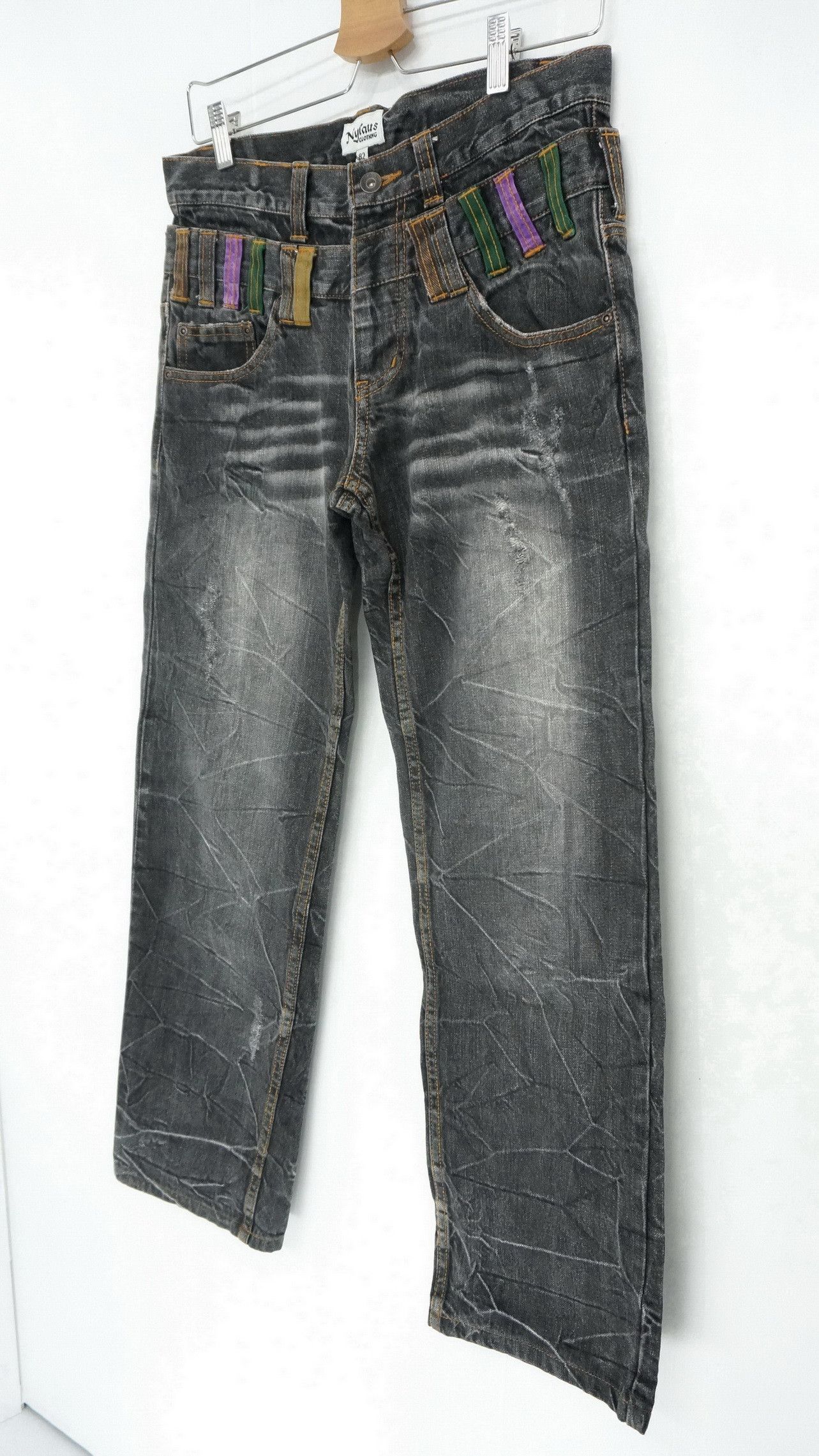 Japanese Brand 🔥 NYLAUS FADED Acid Distressed Double Waist Jeans Size US 30 / EU 46 - 2 Thumbnail