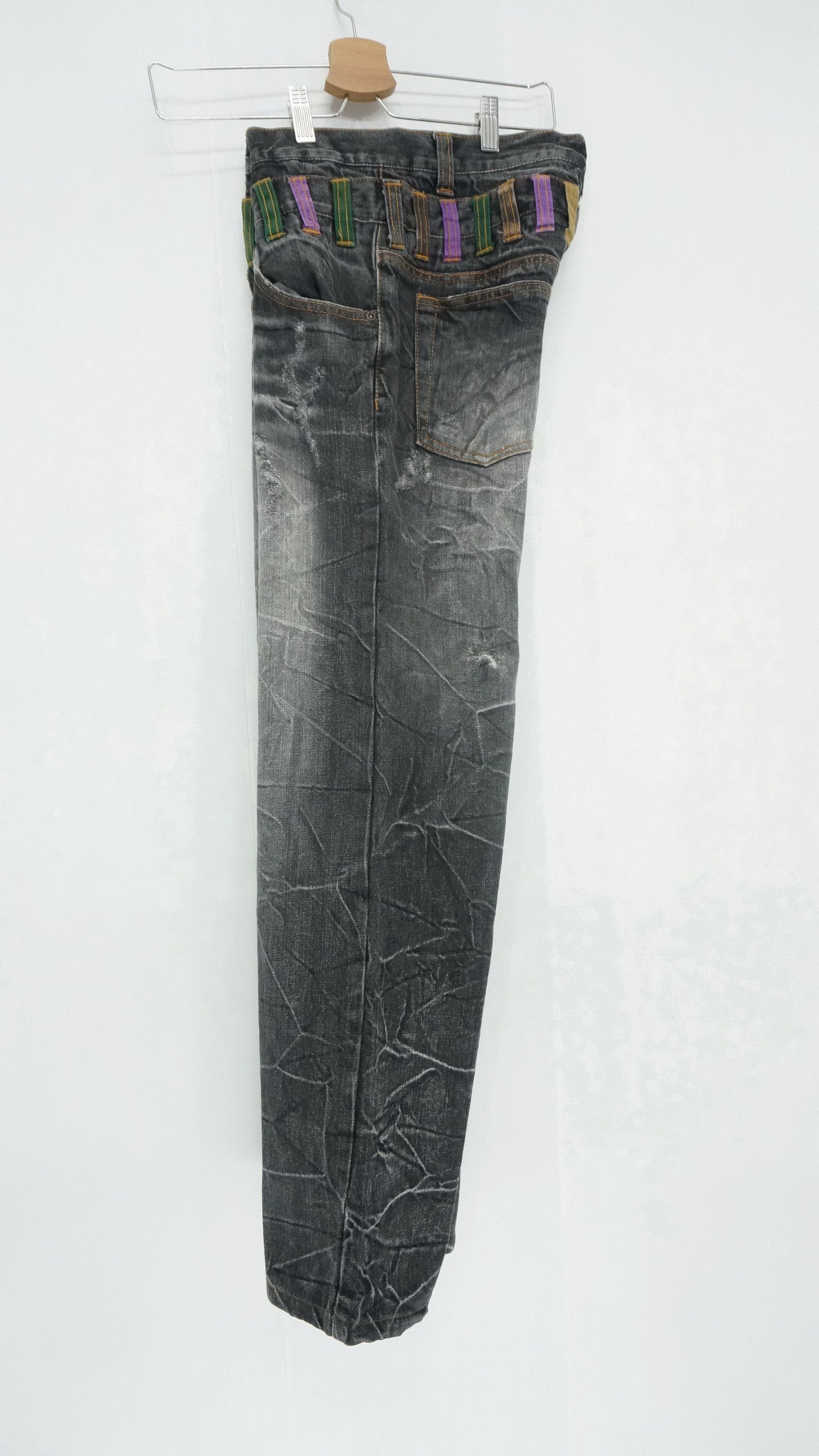 Japanese Brand 🔥 NYLAUS FADED Acid Distressed Double Waist Jeans Size US 30 / EU 46 - 10 Thumbnail