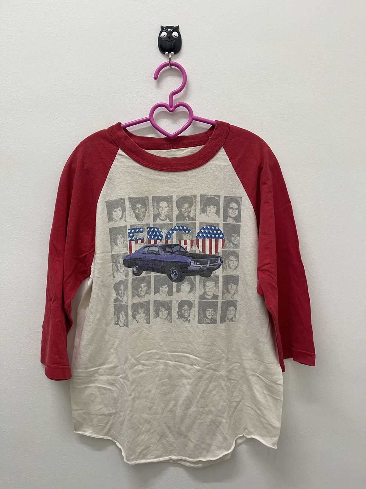 image of Vintage Ergo Dodge Raglan 3Q Tee in White/Red, Men's (Size Small)