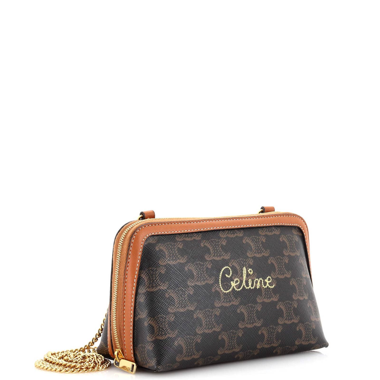 Celine Zip Around Chain Clutch Triomphe Coated Canvas at 1stDibs  wallet  on chain triomphe canvas in triomphe canvas and calfskin, celine triomphe  canvas wallet on chain, celine chain clutch