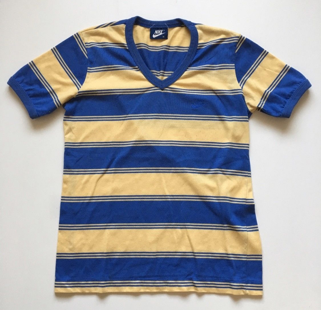 Nike Vintage 1980s Nike Embroidered Swoosh V Neck Stripe T Shirt Size US XS / EU 42 / 0 - 1 Thumbnail