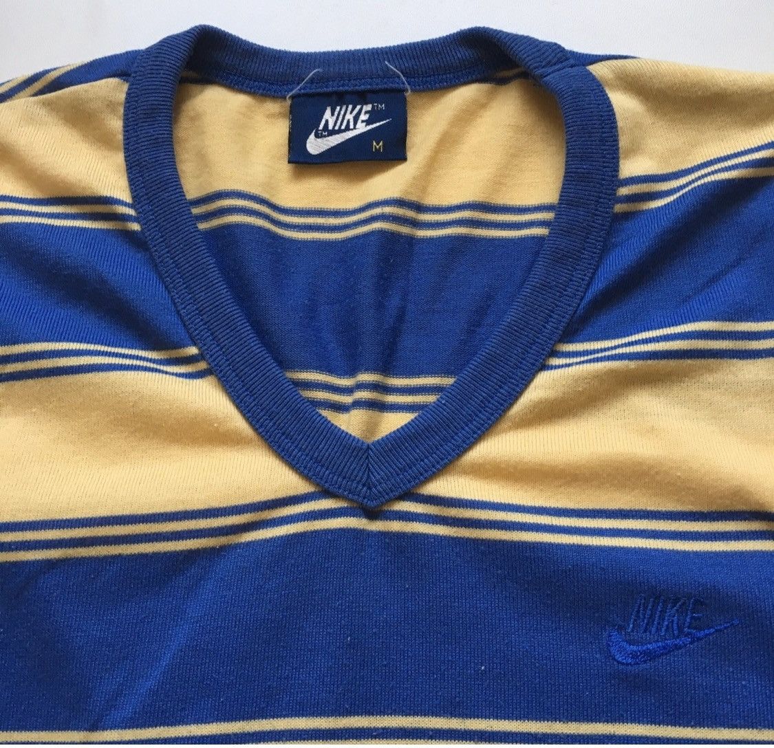 Nike Vintage 1980s Nike Embroidered Swoosh V Neck Stripe T Shirt Size US XS / EU 42 / 0 - 2 Thumbnail