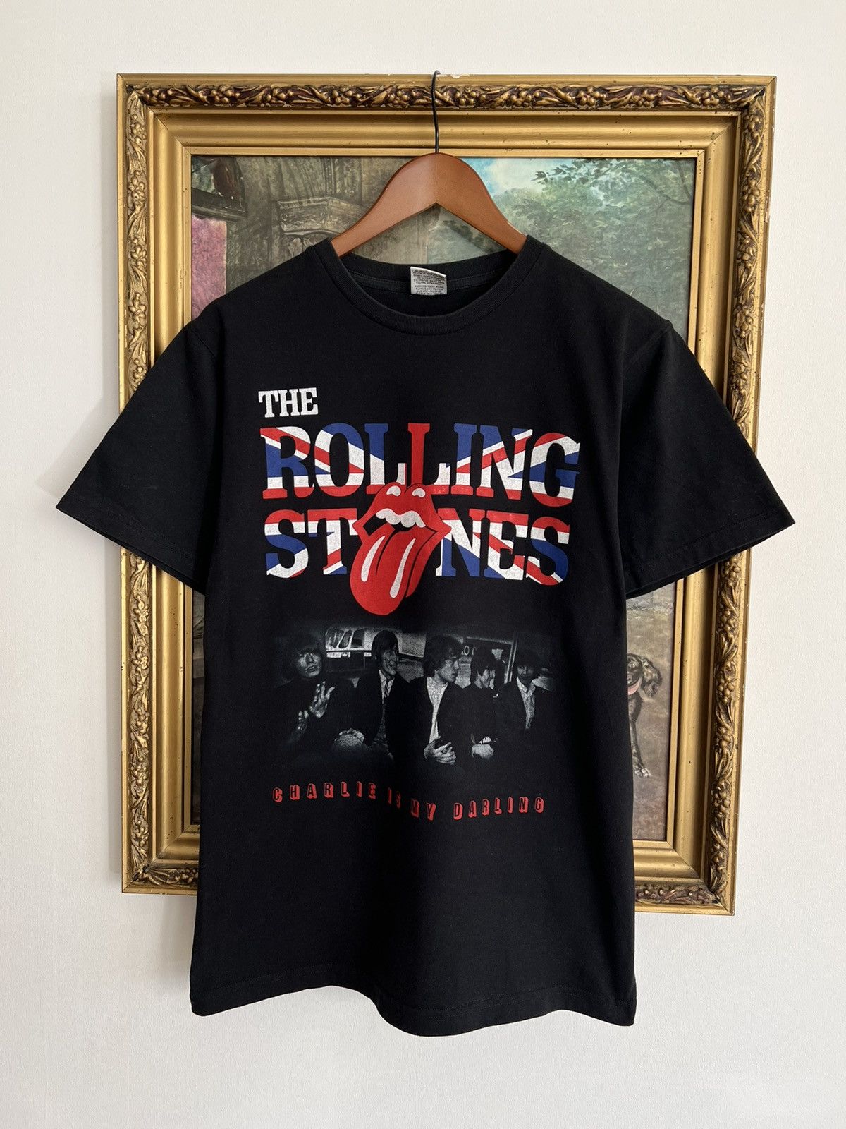 image of Band Tees x Rock T Shirt Vintage 90's Rolling Stones Charlie Is My Darling Black Tee (Size Medium)