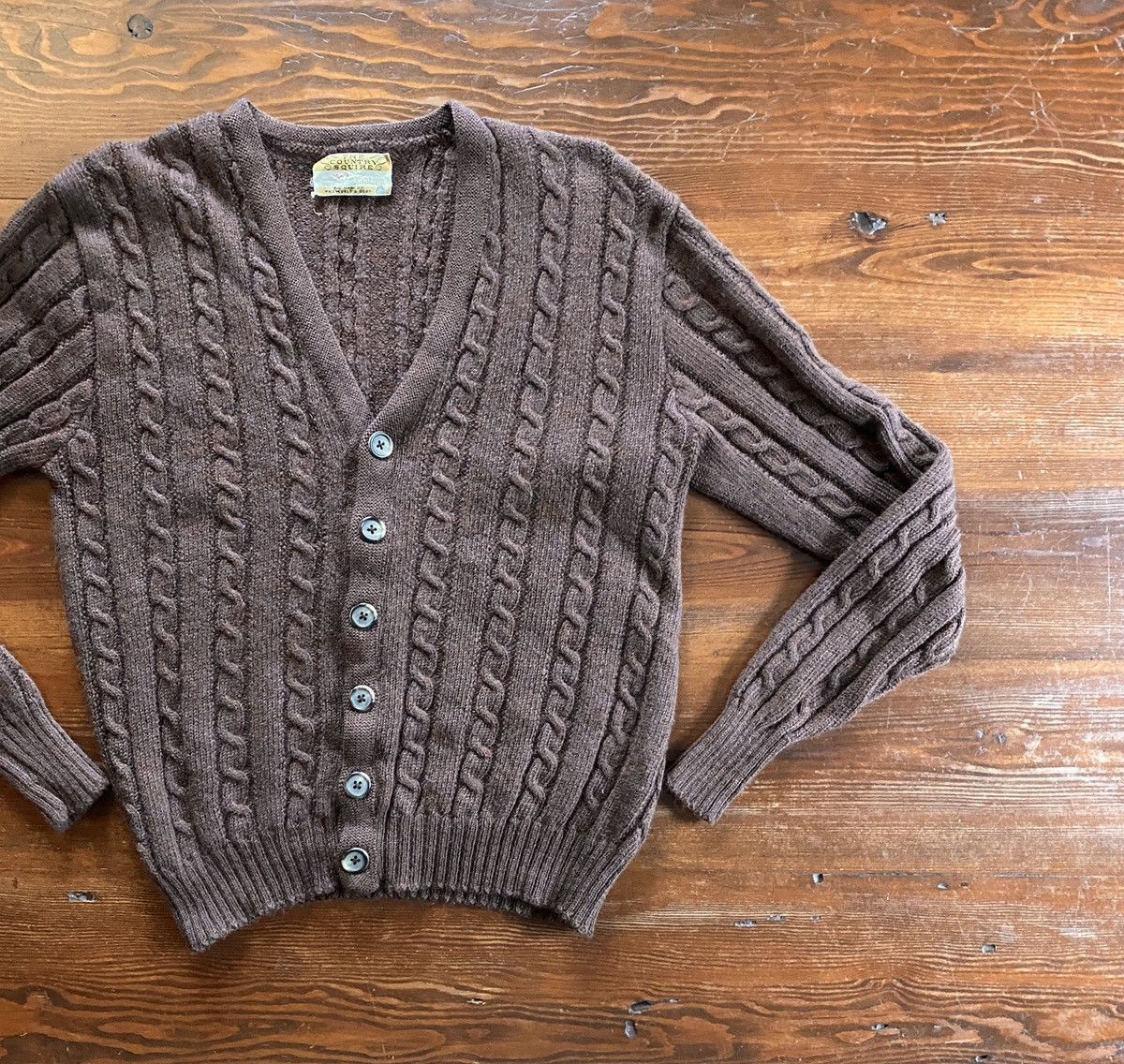 Jantzen Vintage 70’s Country Squire Cable Knit Wool Cardigan Sweater Size US L / EU 52-54 / 3 - 1 Thumbnail