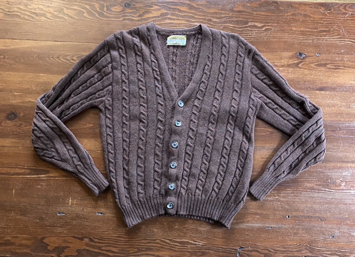 Jantzen Vintage 70’s Country Squire Cable Knit Wool Cardigan Sweater Size US L / EU 52-54 / 3 - 2 Thumbnail