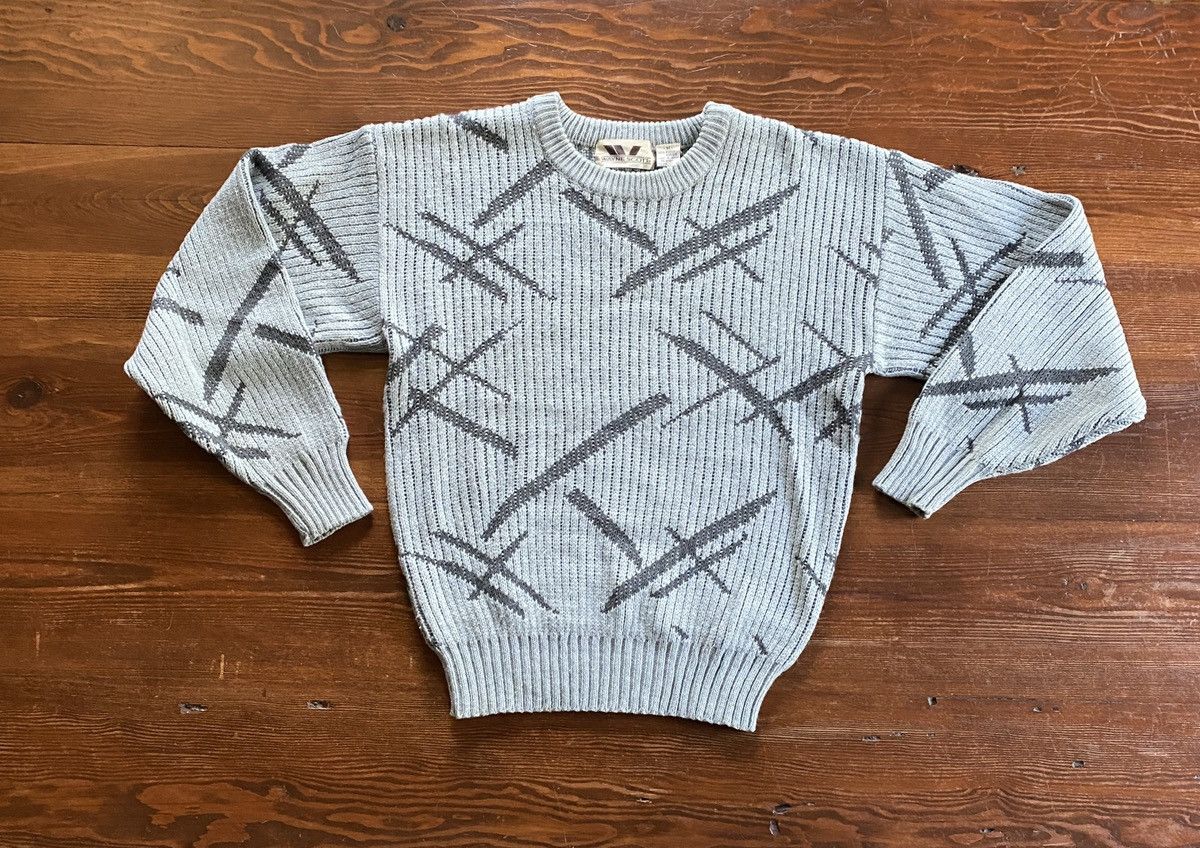 Vintage Vintage 80’s Wayne Scott Abstract Ribbed Grey Knit Sweater Size US S / EU 44-46 / 1 - 2 Thumbnail