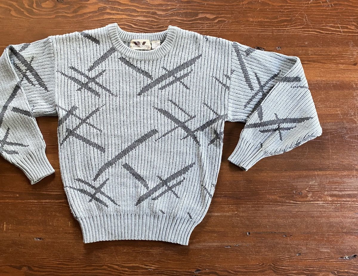 Vintage Vintage 80’s Wayne Scott Abstract Ribbed Grey Knit Sweater Size US S / EU 44-46 / 1 - 1 Thumbnail