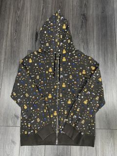 BAPE Logo Monogram Velour Shark Full Zip Hoodie Navy