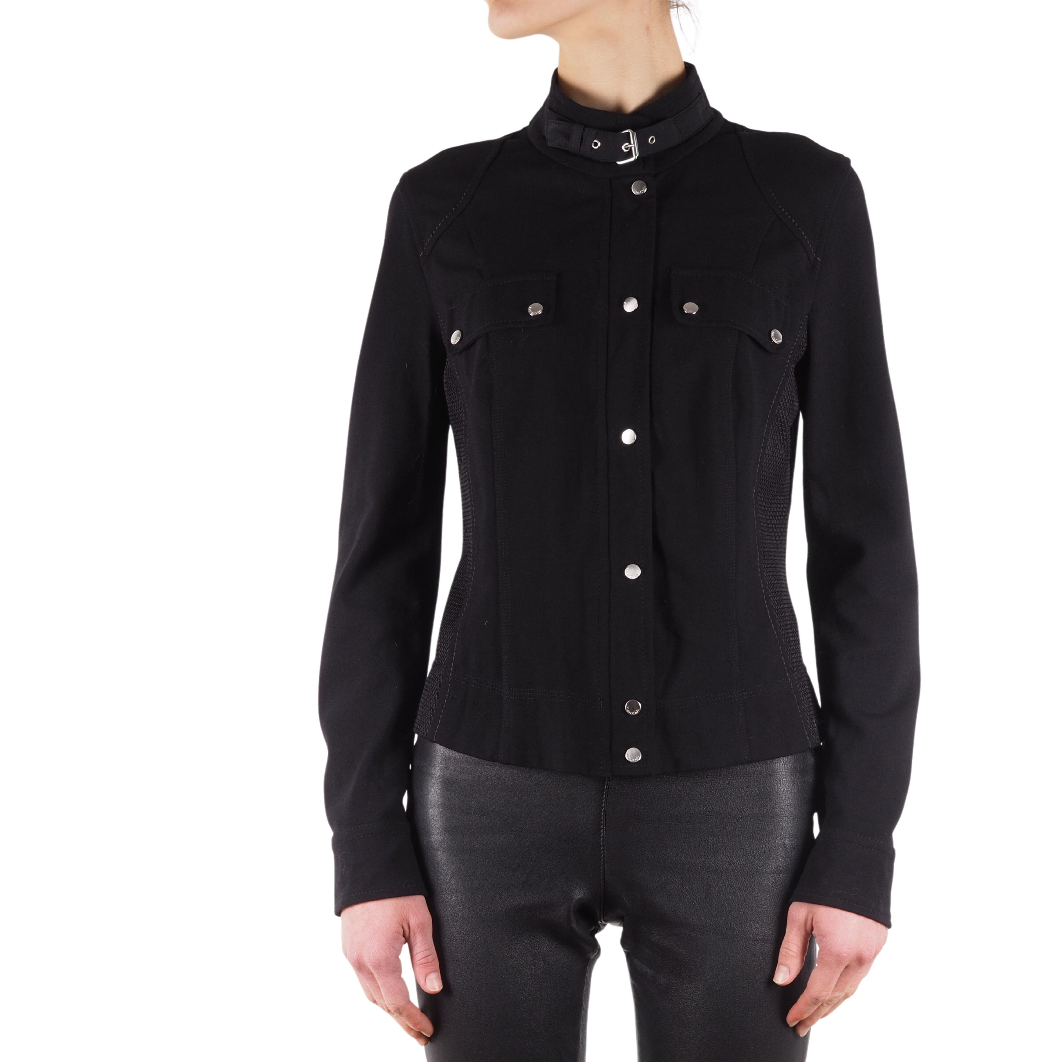 Marc Cain Black Zip Moto Biker Style Mesh Details Jacket