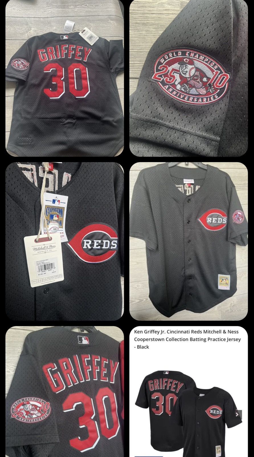 image of Mitchell Ness x Mlb Ken Griffey Jr 2000 30 Cincinnati Reds Mlb Bp Jersey in Black, Men's (Size 2XL)