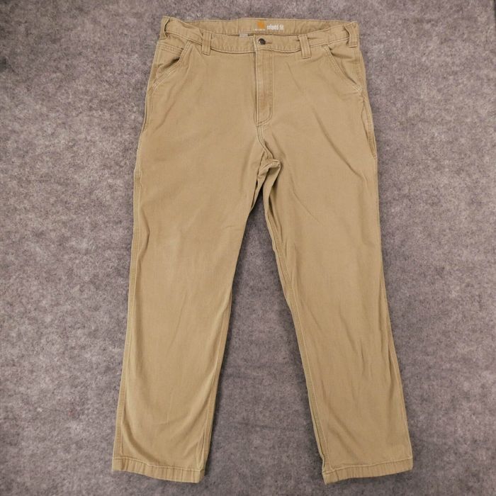 Carhartt Carhartt Pants Mens 38x32 Stretch Relaxed Fit Carpenter Khaki  Workwear (37x31)