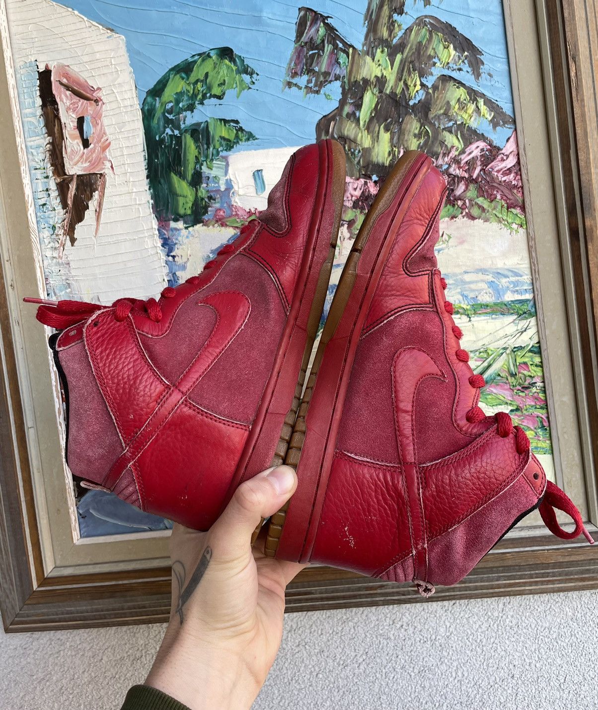 Nike Vintage Y2k 00s Nike Dunk High Red Hype Sneakers Beaters Size US 8.5 / EU 41-42 - 3 Thumbnail