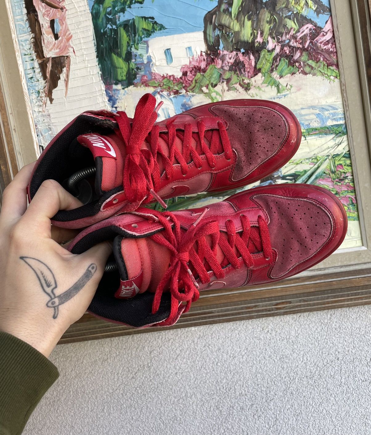 Nike Vintage Y2k 00s Nike Dunk High Red Hype Sneakers Beaters Size US 8.5 / EU 41-42 - 4 Thumbnail