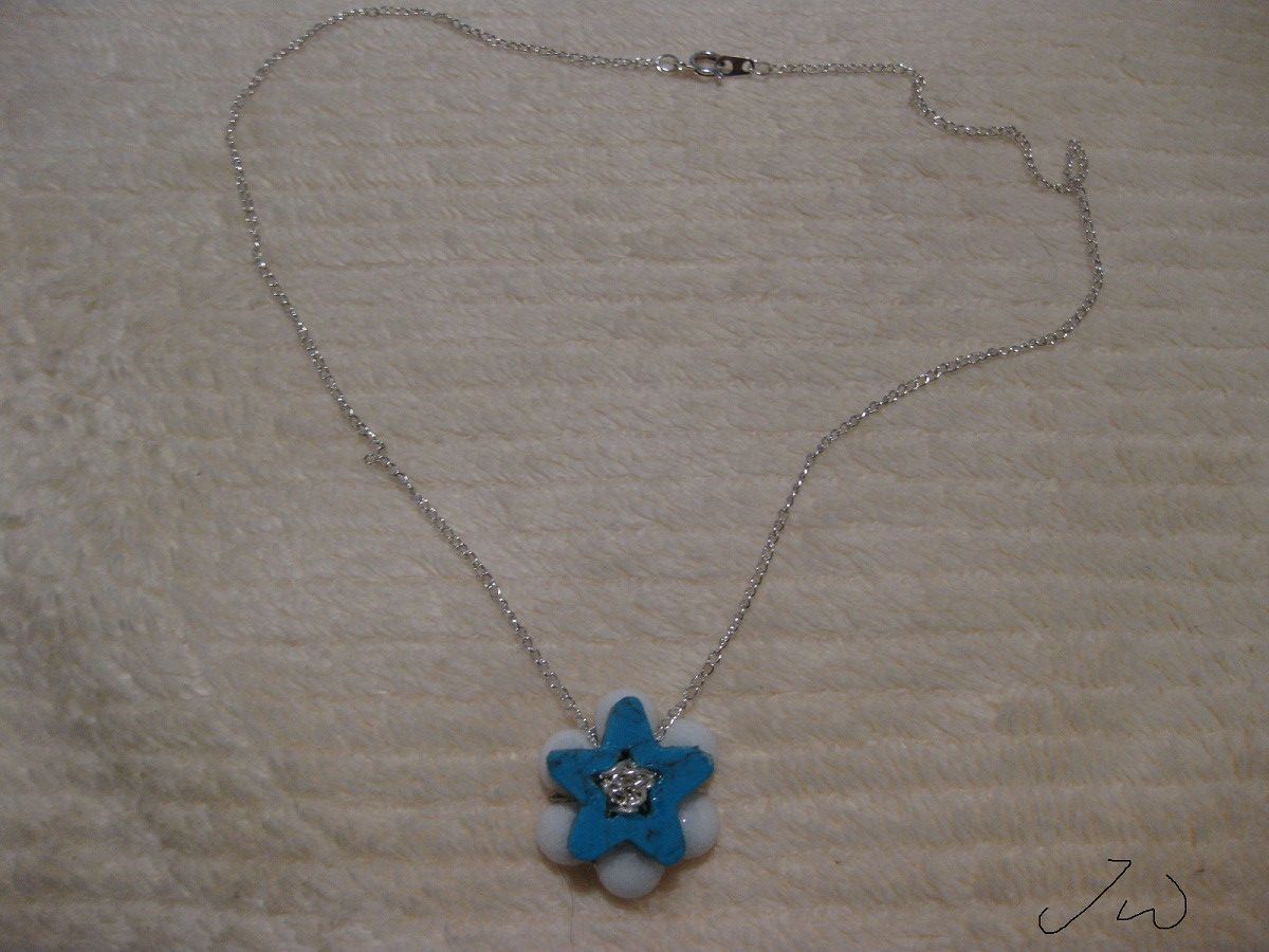 Handmade Turquoise Star Necklace with white beads Size ONE SIZE - 5 Thumbnail
