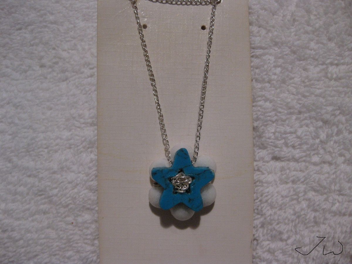 Handmade Turquoise Star Necklace with white beads Size ONE SIZE - 1 Thumbnail