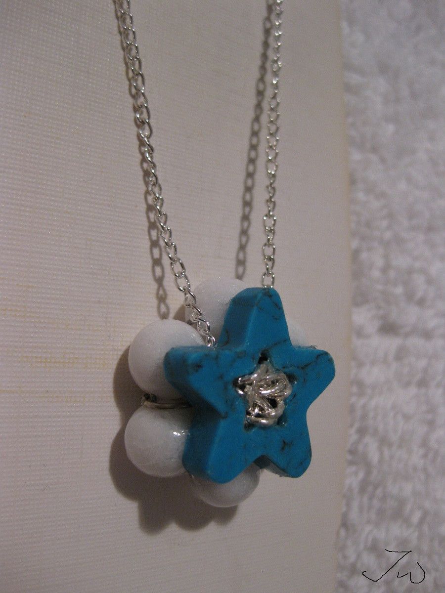 Handmade Turquoise Star Necklace with white beads Size ONE SIZE - 3 Thumbnail