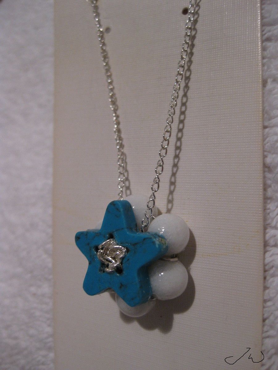 Handmade Turquoise Star Necklace with white beads Size ONE SIZE - 2 Thumbnail