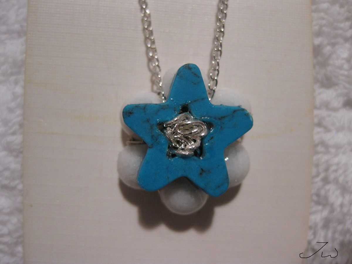 Handmade Turquoise Star Necklace with white beads Size ONE SIZE - 4 Thumbnail