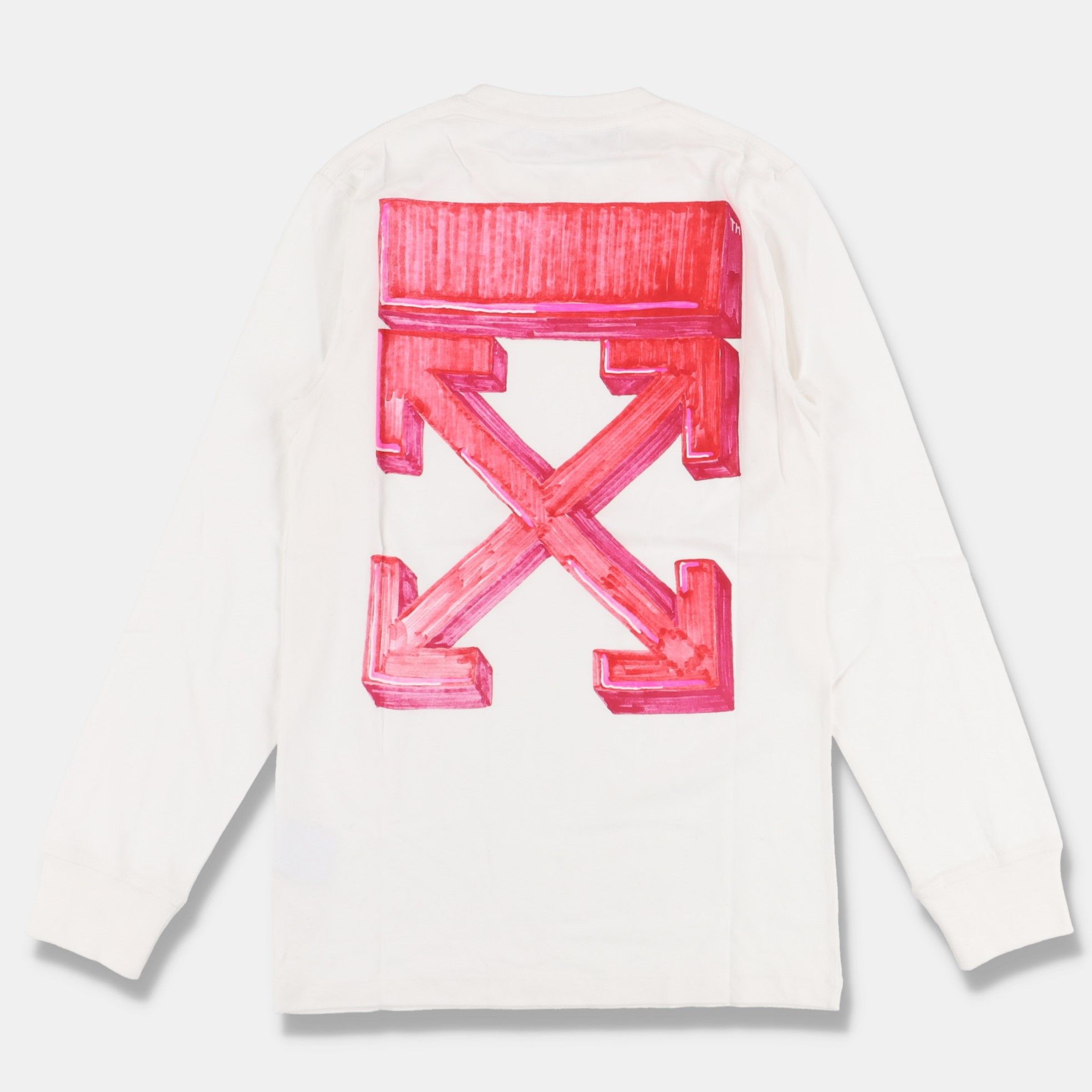 image of Off White Pink Marker Arrows Long Sleeve T-Shirt in White, Men's (Size Small)