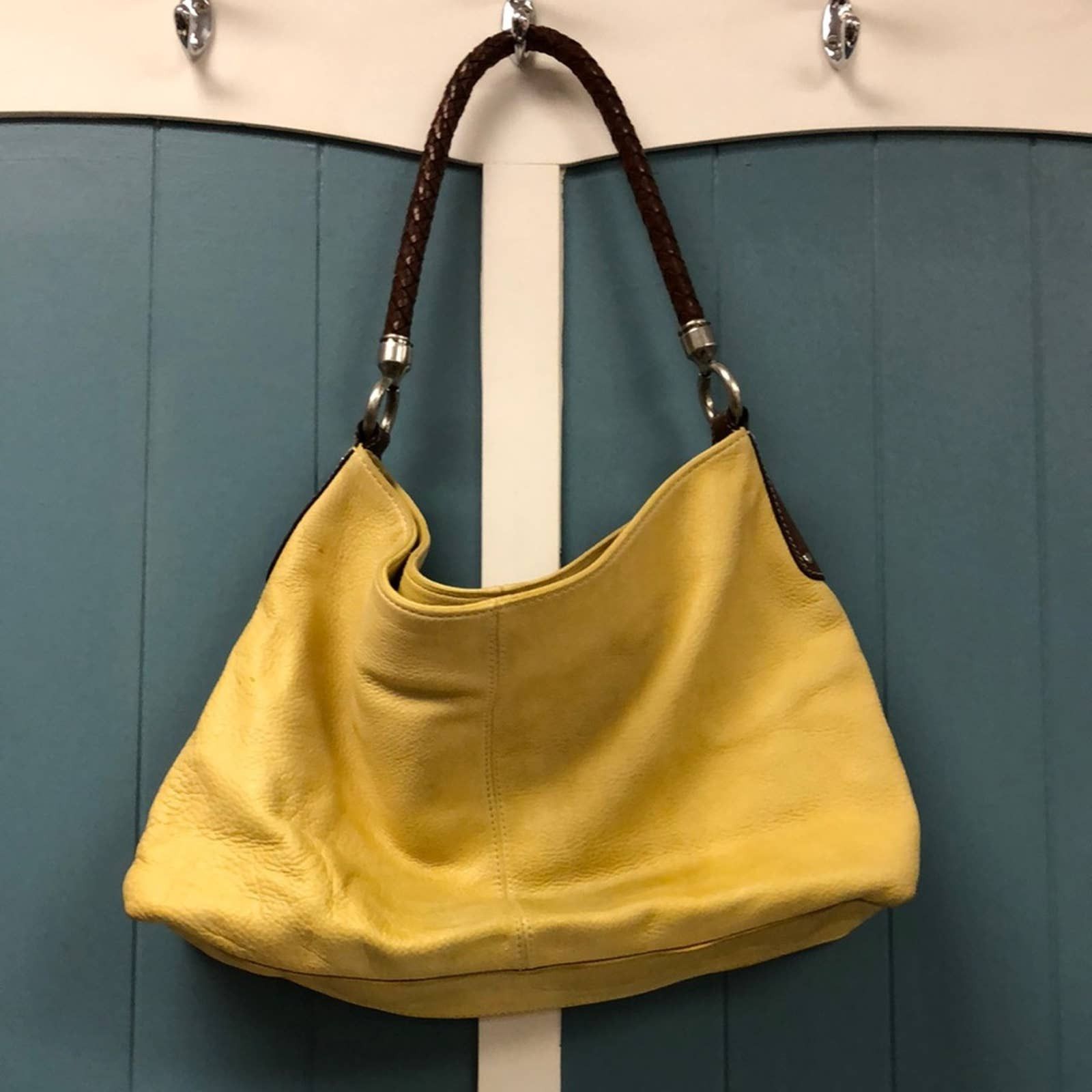 Fossil leather yellow purse brown woven shoulder bag 15 x 10 Bags Luggage