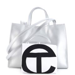 Telfar Shopping Bag Small Silver in Vegan Leather with Silver-tone - US