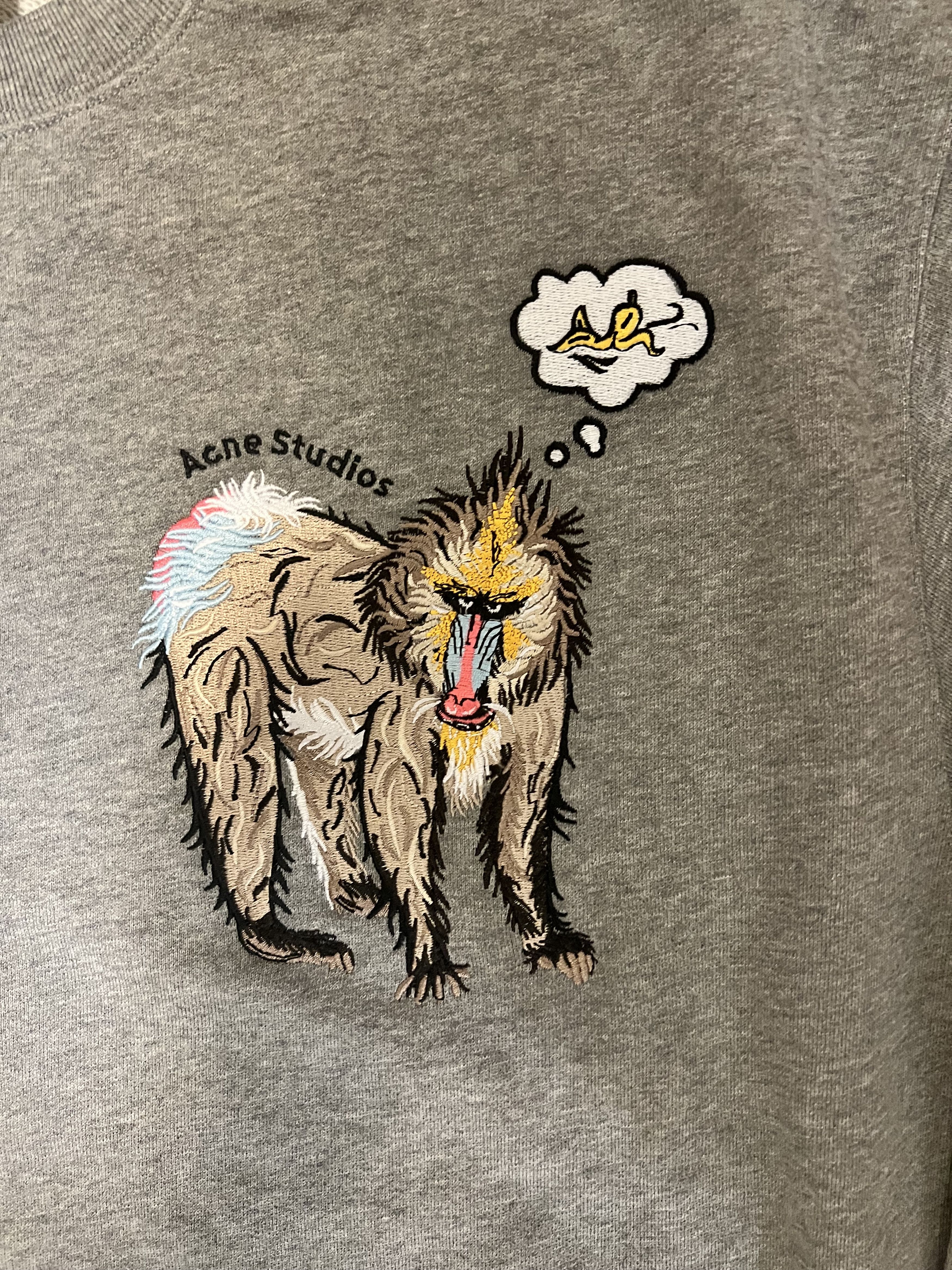 Acne Studios 💚 FW19 Acne Studios Embroidered Monkey Grey Sweater NEW Size US M / EU 48-50 / 2 - 3 Thumbnail