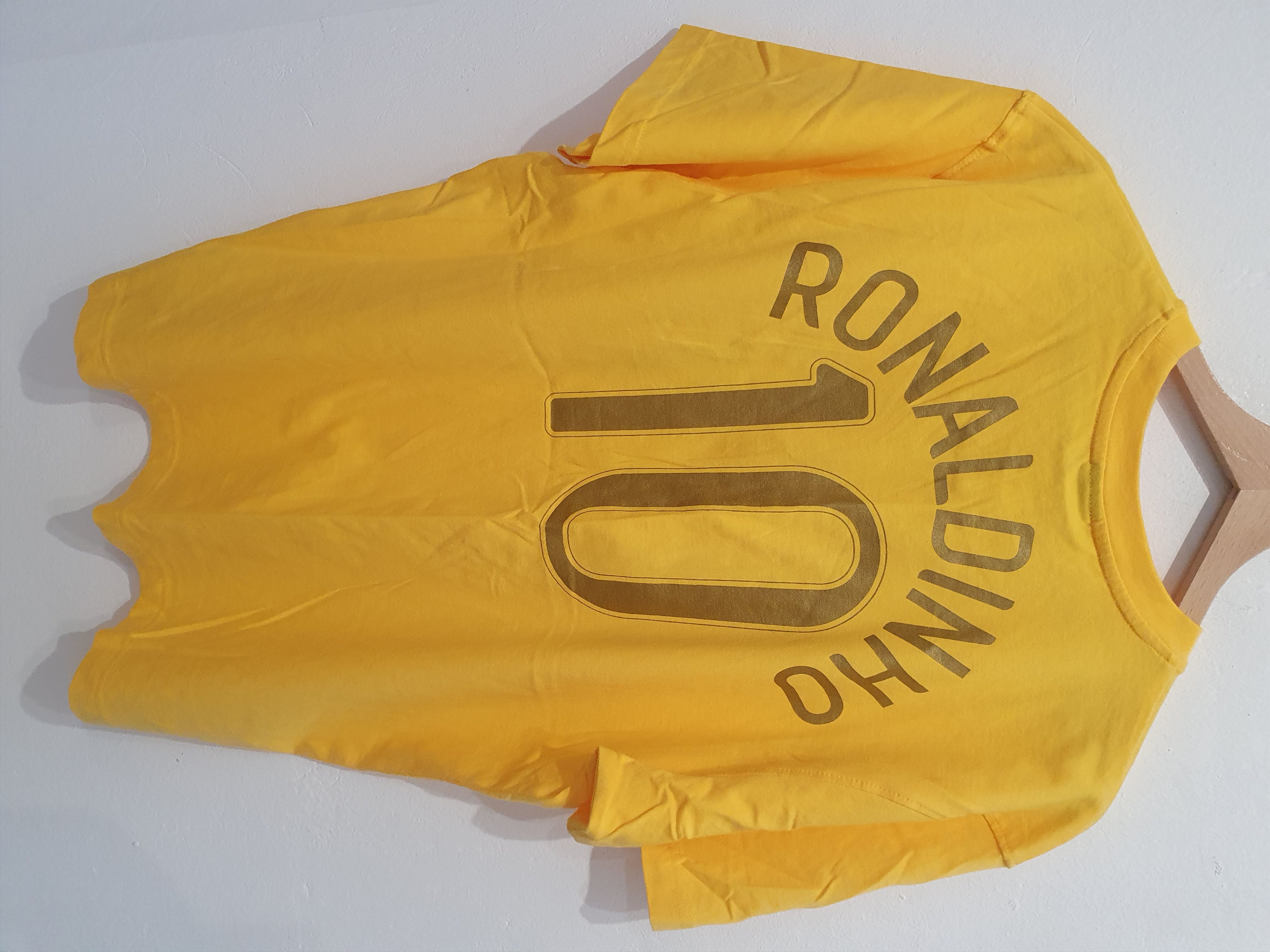 Image of Nike Ronaldinho Brasil Size XL New Brazil Tshirt Football in Yellow, Men's