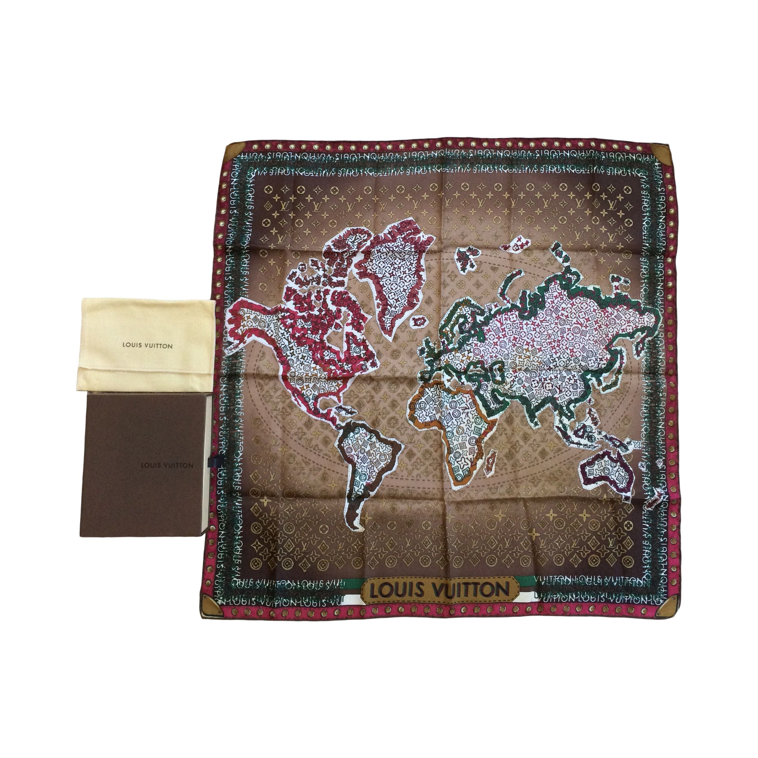 Louis Vuitton Louis Vuitton Silk Monogram World Map Scarf Size ONE SIZE - 1 Thumbnail