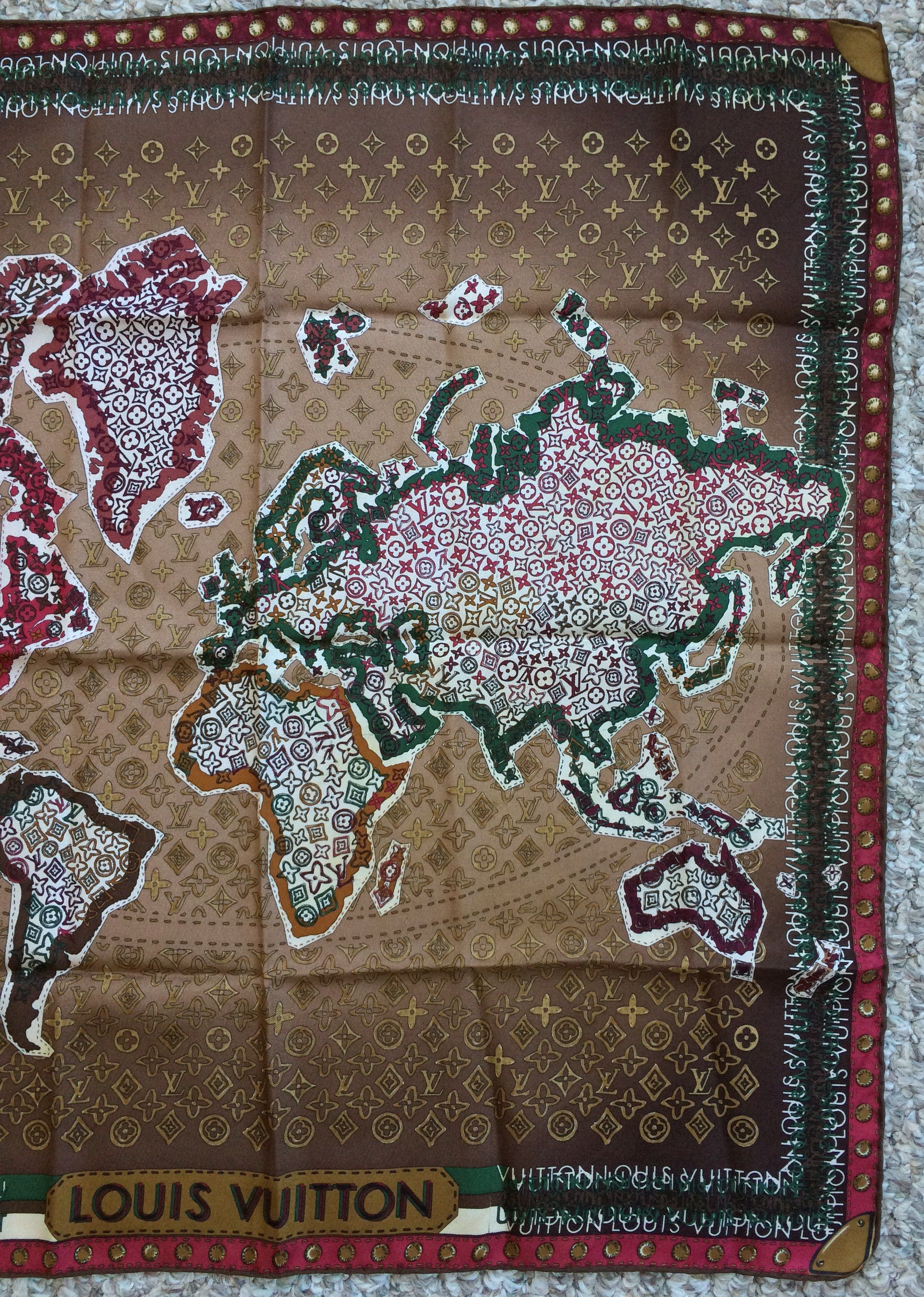 Louis Vuitton Louis Vuitton Silk Monogram World Map Scarf Size ONE SIZE - 3 Thumbnail
